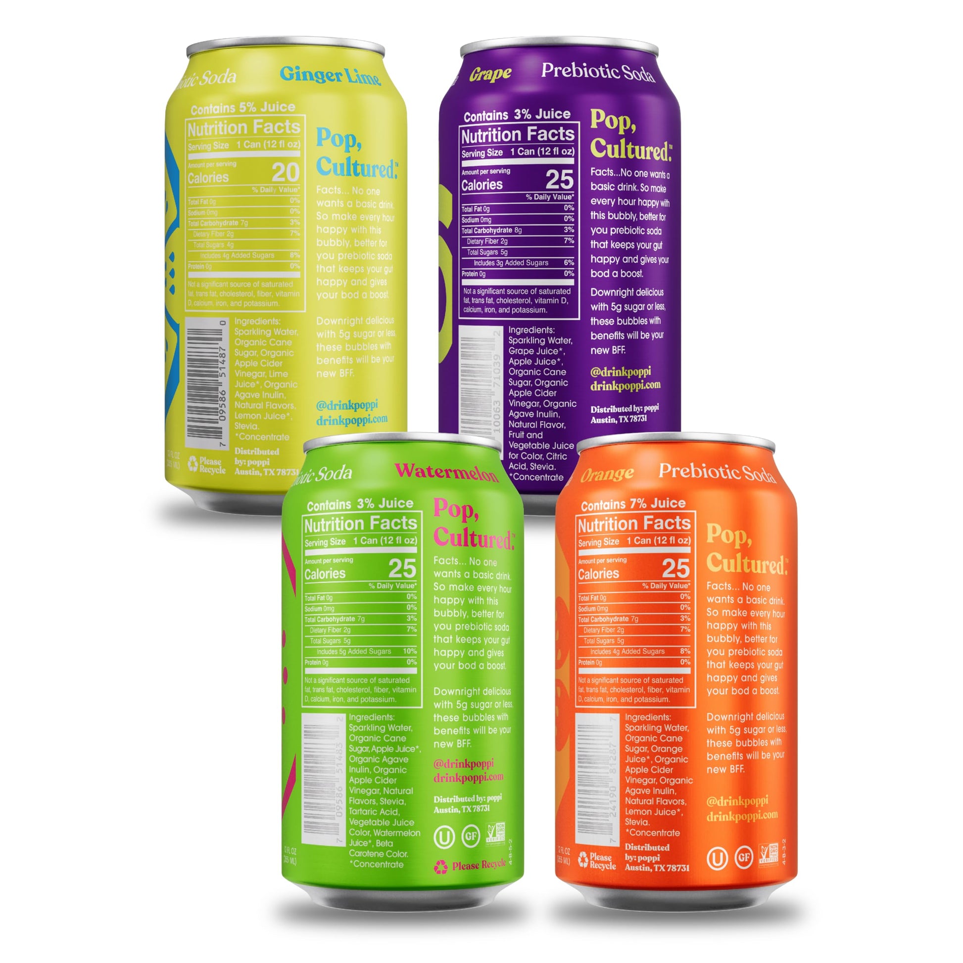 POPPI Sparkling Prebiotic Soda, Beverages w/Apple Cider Vinegar, Seltzer Water & Juice poppi