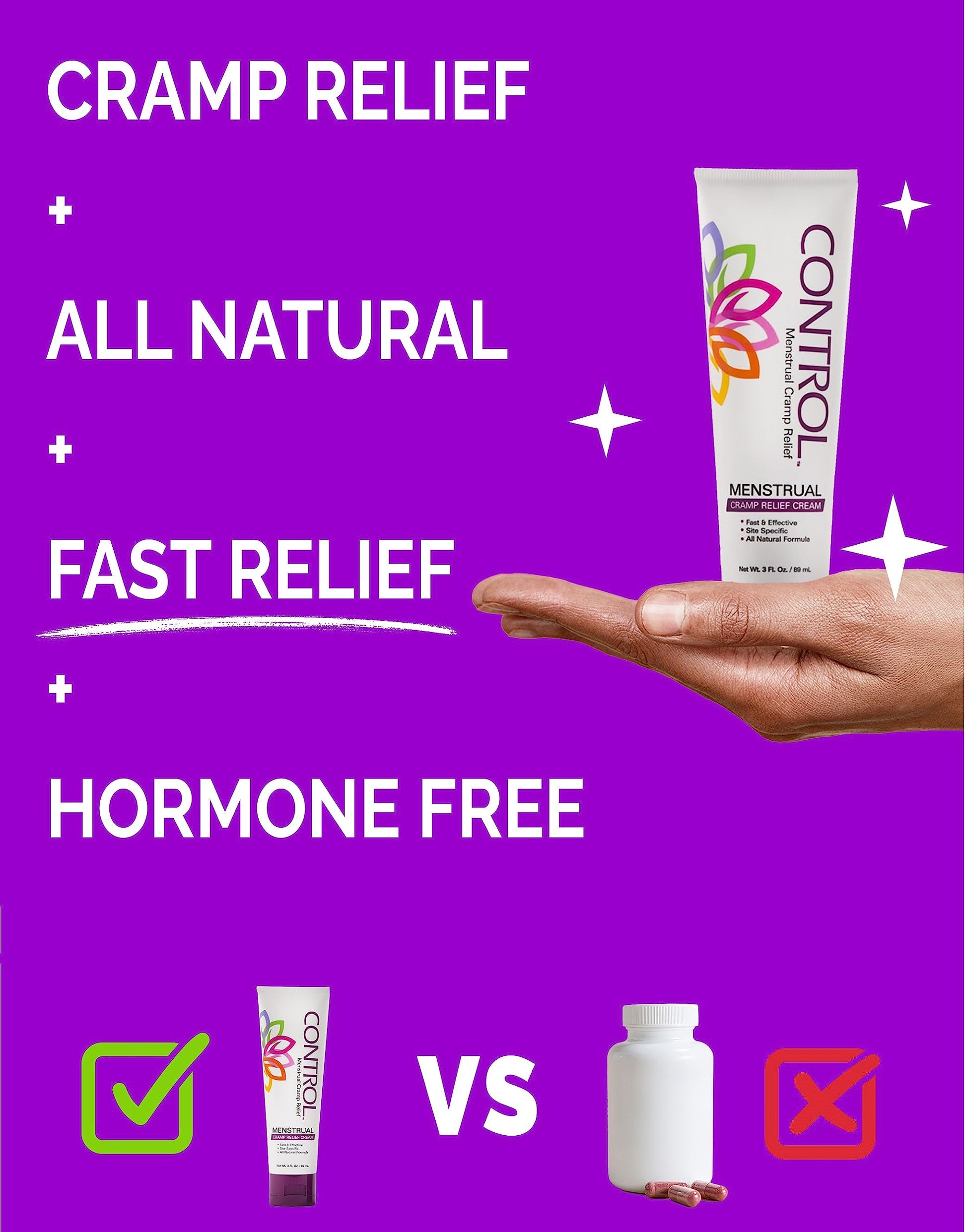 CONTROL, Menstrual Cramp Relief Cream, Topical Pain Relief for Period Cramps and PMS, Period Relief CONTROL