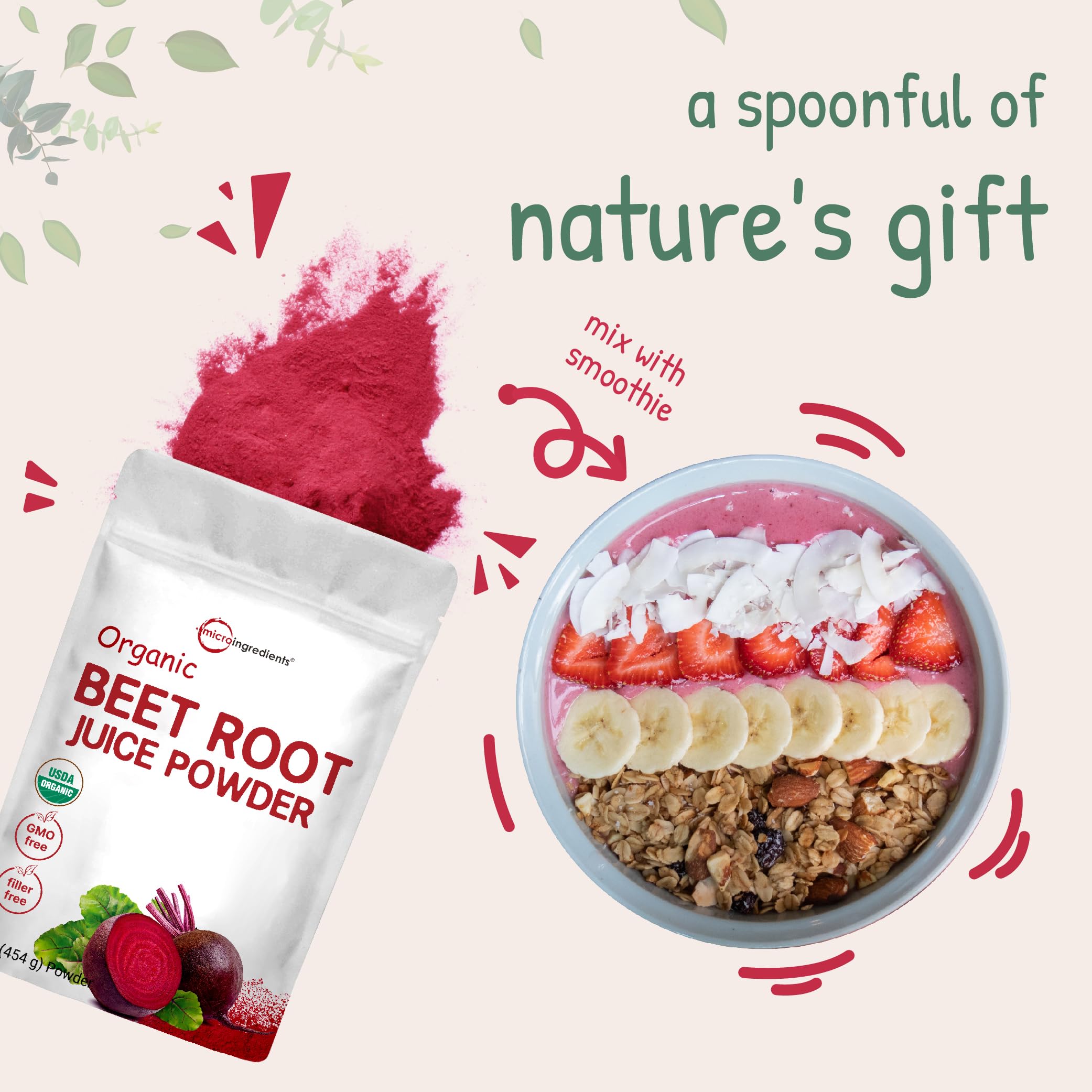 Micro Ingredients Organic Beet Root Powder, 1 Pound, Cold Pressed and Water Soluble Micro Ingredients
