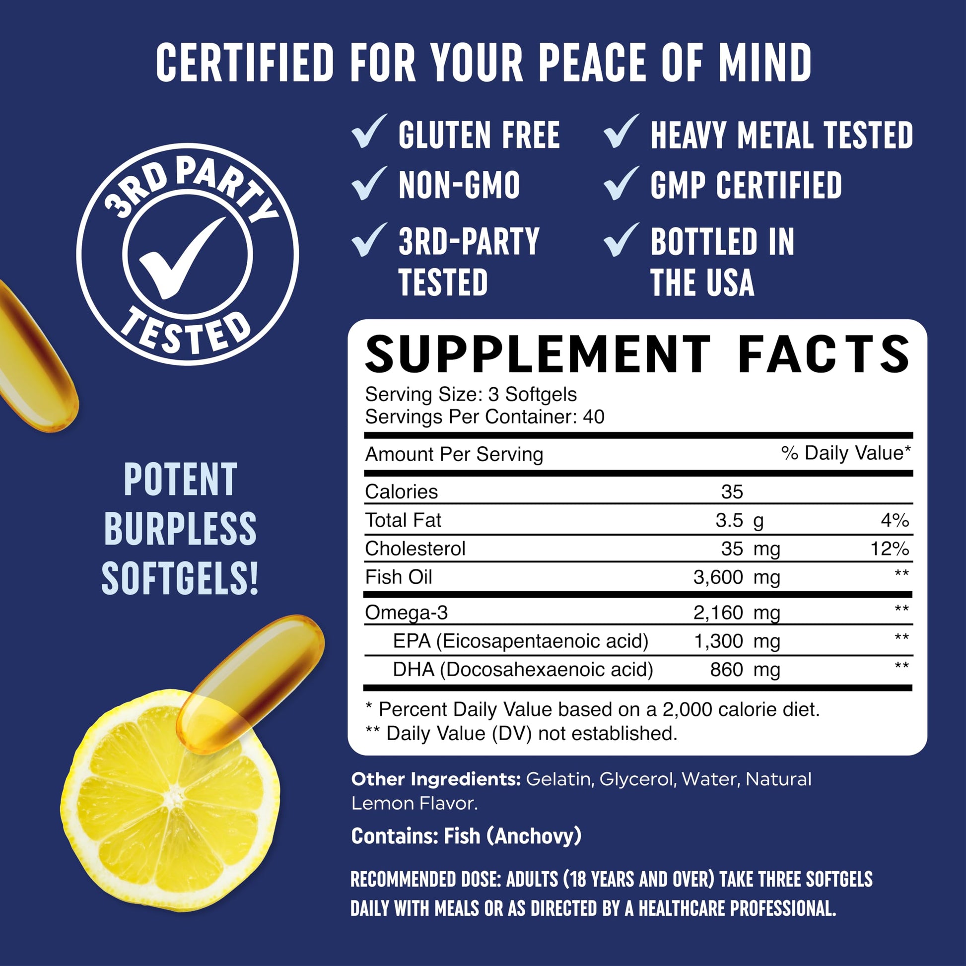 Triple Strength Omega 3 Fish Oil | 3600 mg EPA & DHA | Over 2100mg of Omega 3 Fatty MAV NUTRITION