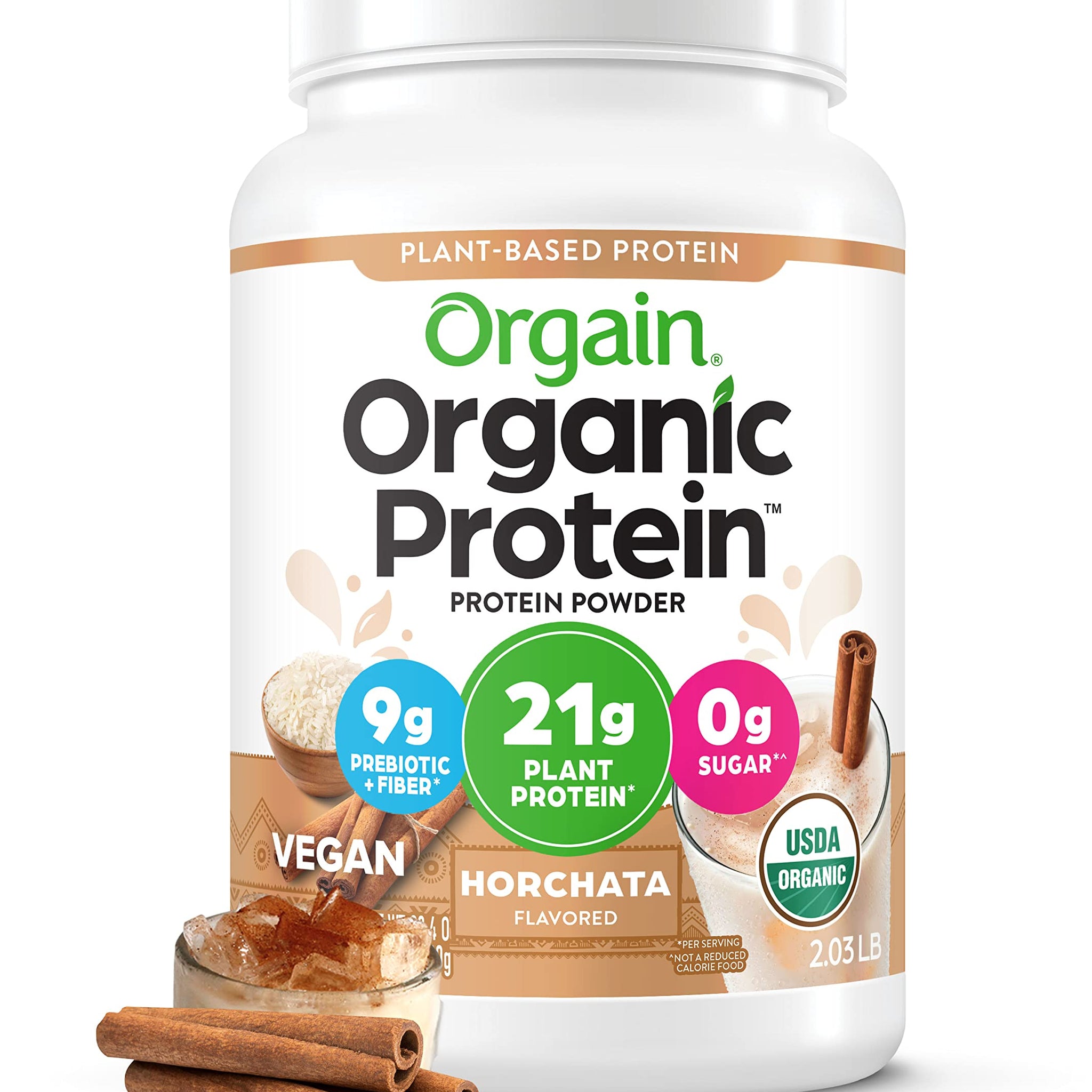 Orgain Organic Vegan Protein Powder, Horchata - 21g of Plant Based Protein, Low Net 