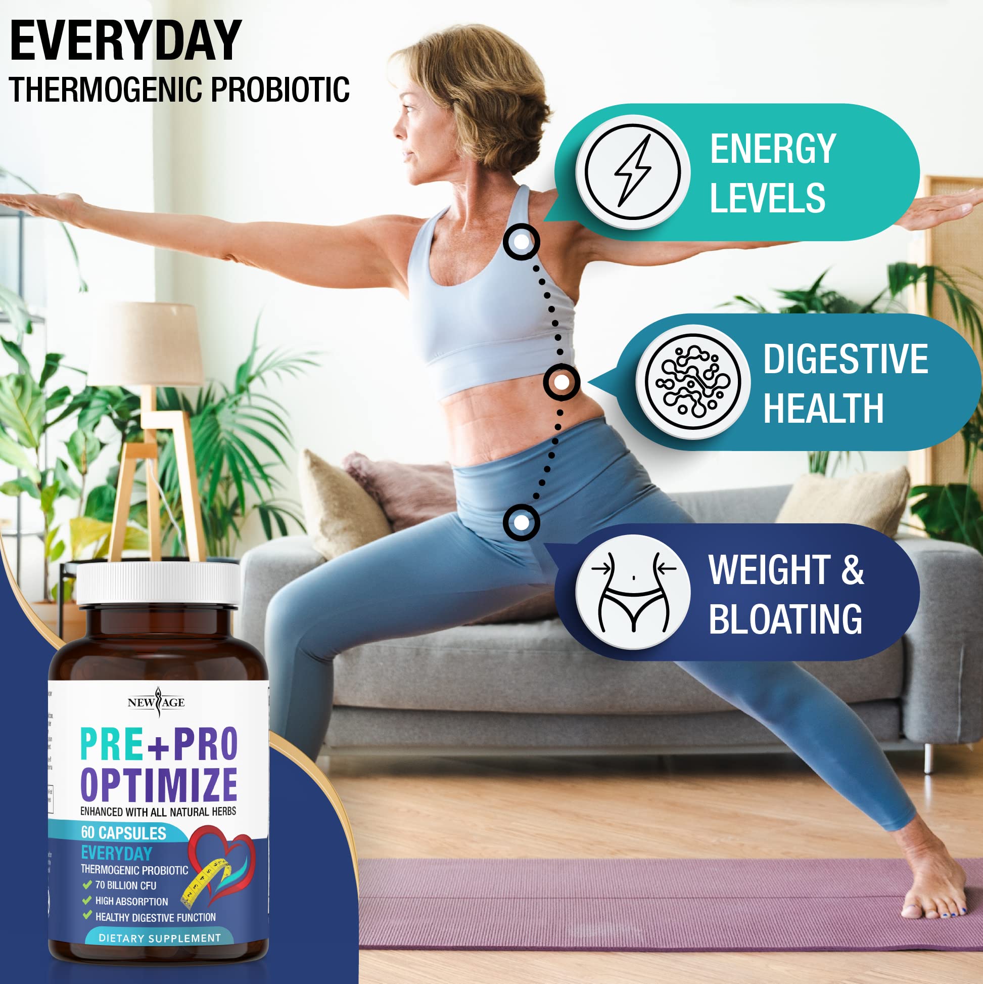 Pro Optimize Probiotics for Women, Menopause, 70 Billion CFU, Digestive Health - Relief for Bloating