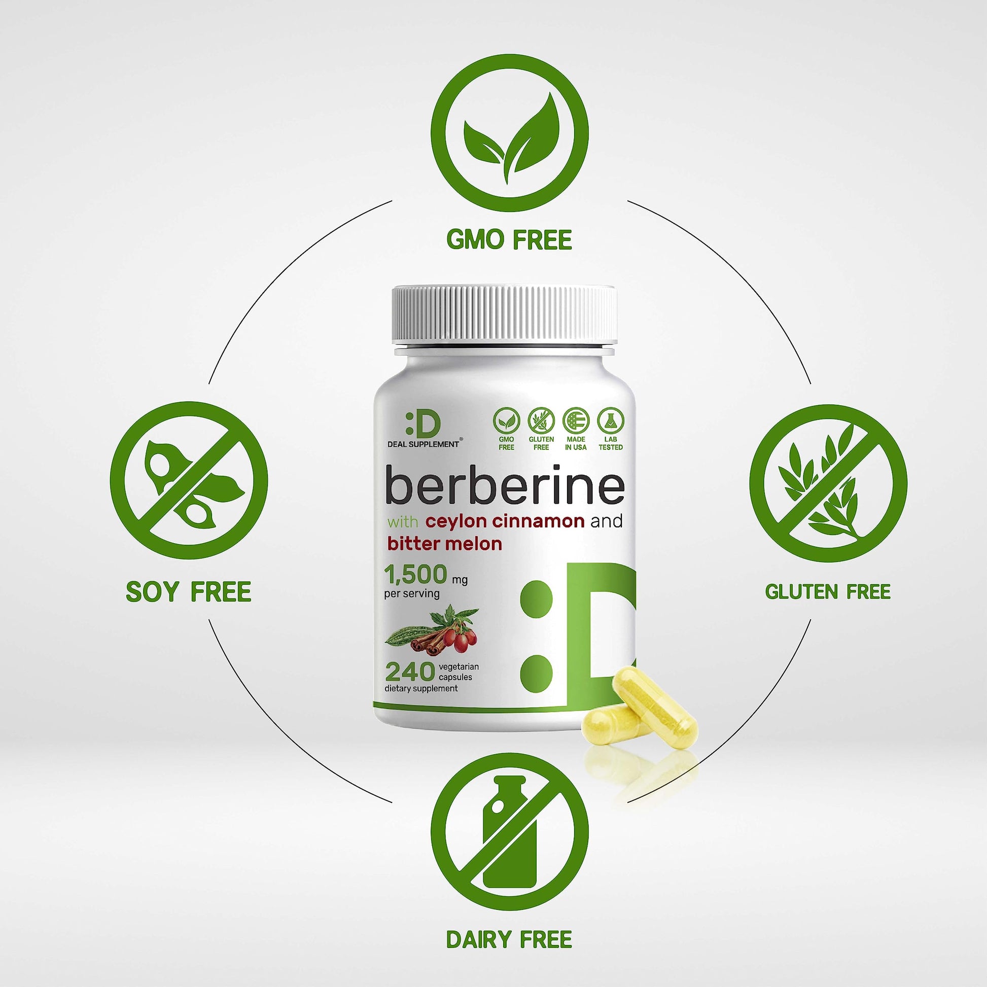 Berberine Supplement 500mg Per Capsule (1500mg Per Serving) | 240 Veggie Capsules DEAL SUPPLEMENT