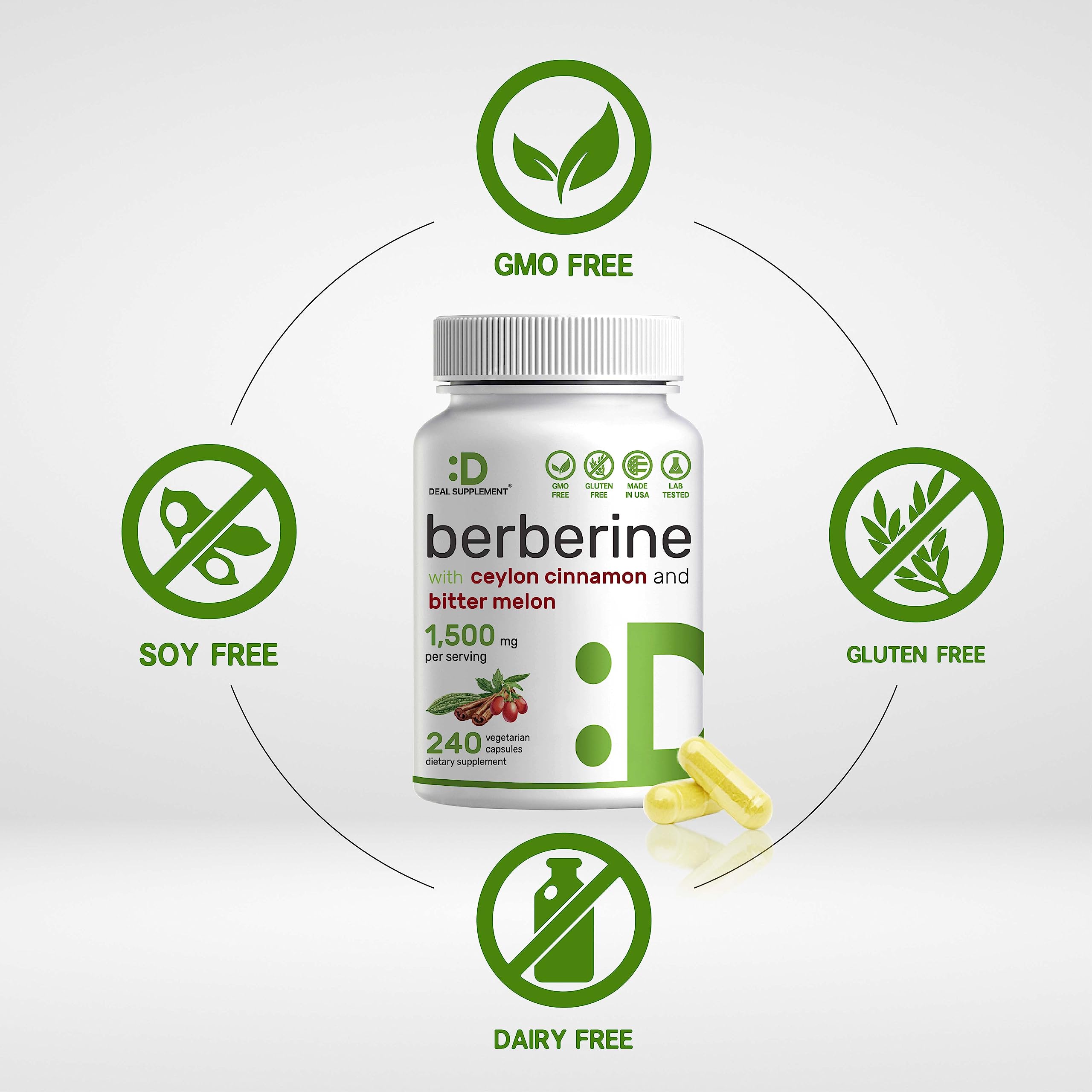 Berberine Supplement 500mg Per Capsule (1500mg Per Serving) | 240 Veggie Capsules DEAL SUPPLEMENT