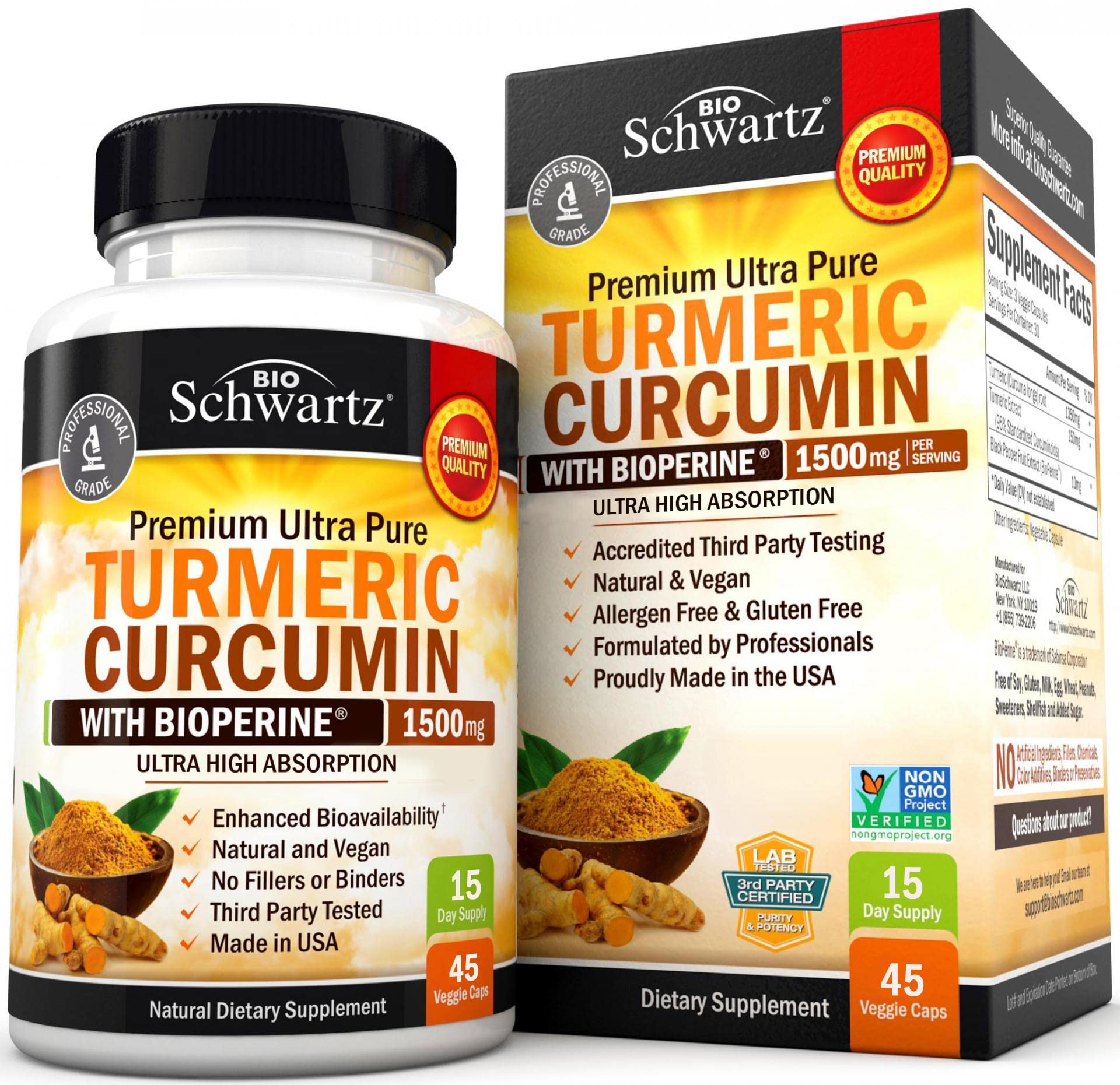 Turmeric Curcumin with Black Pepper Extract 1500mg - High Absorption
