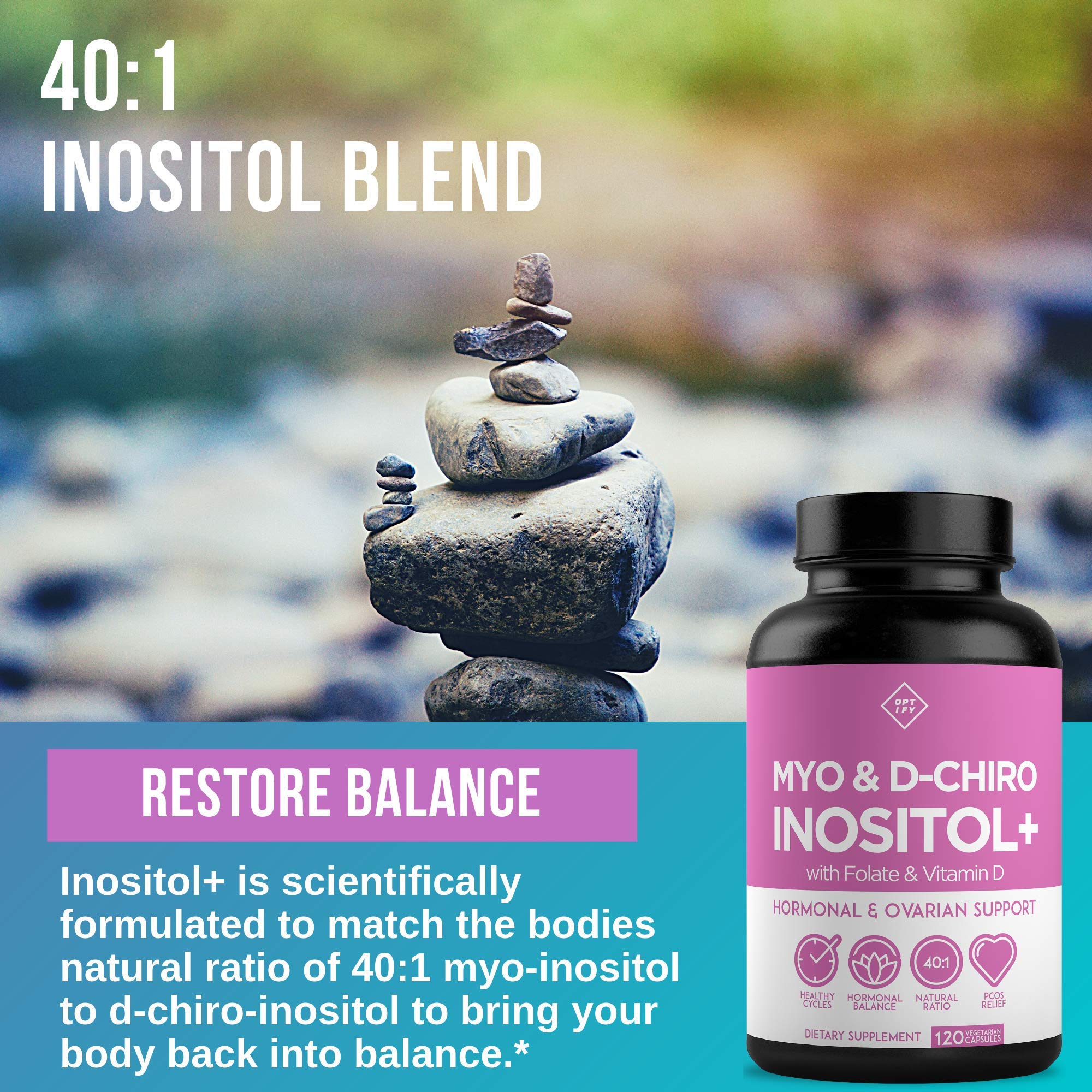 Premium Inositol Supplement - Myo-Inositol and D-Chiro Inositol Plus Folate and Vitamin Optify