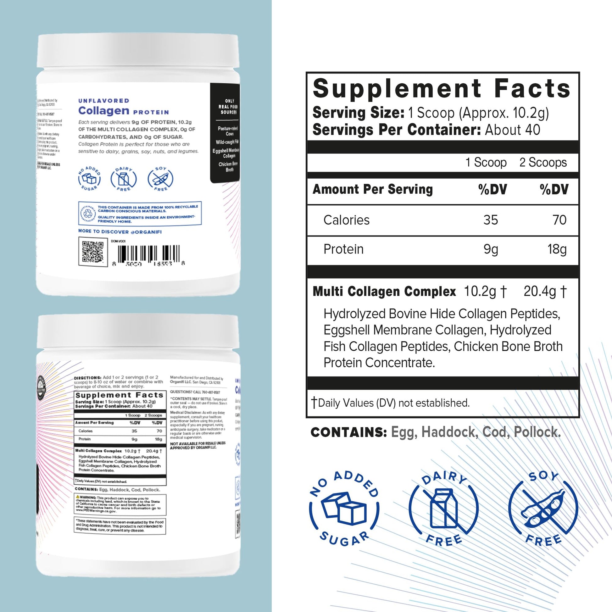 Organifi Unflavored Collagen Powder - Supports Stronger Skin, Nail, and Hair, 40 Servings Organifi