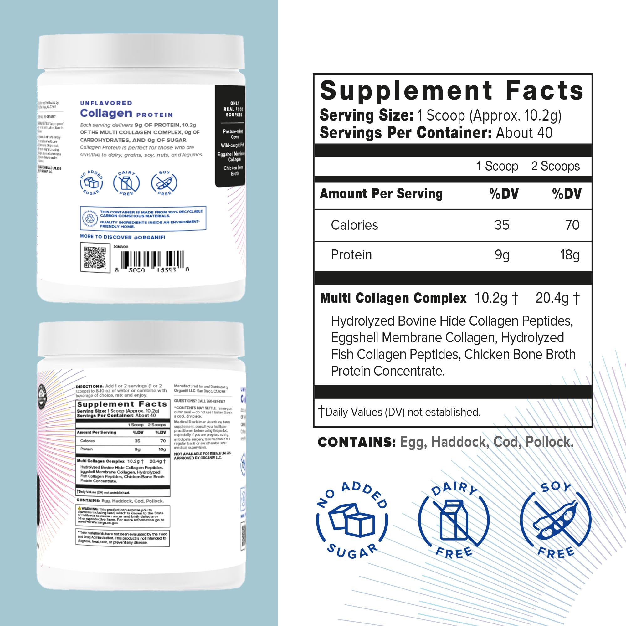 Organifi Unflavored Collagen Powder - Supports Stronger Skin, Nail, and Hair, 40 Servings Organifi