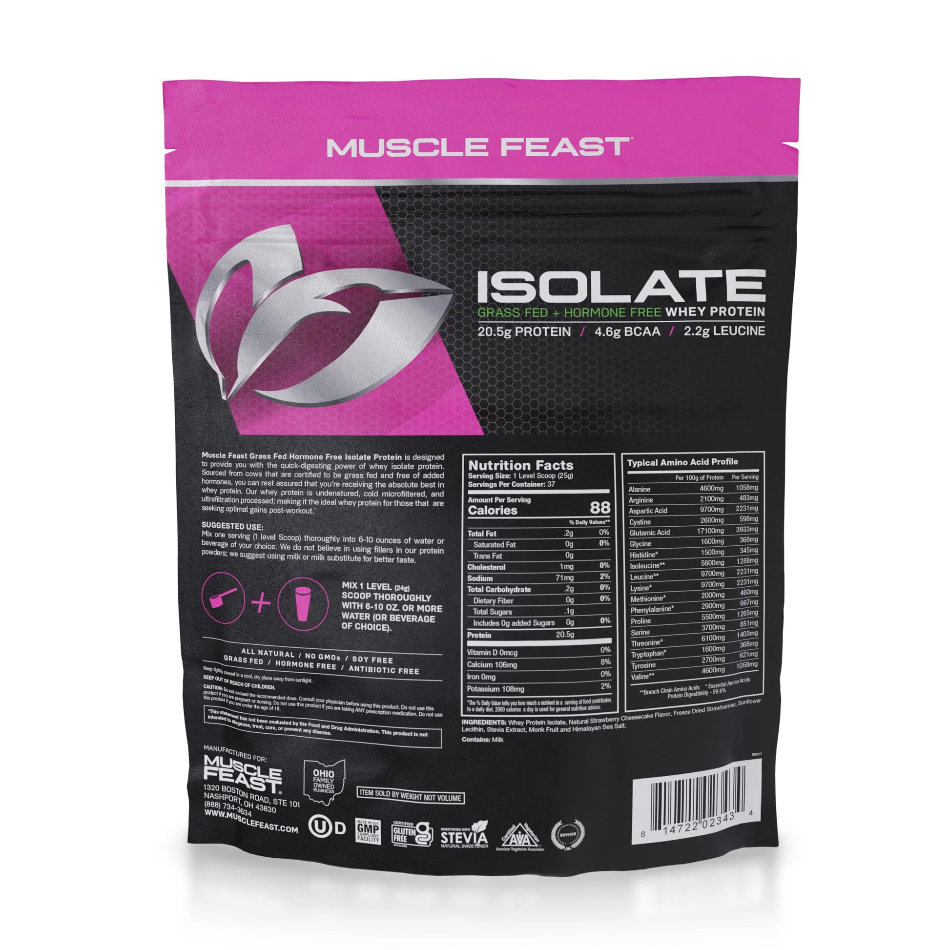 Muscle Feast Grass-Fed Whey Protein Isolate, All Natural Hormone Free Pasture Raised Muscle Feast