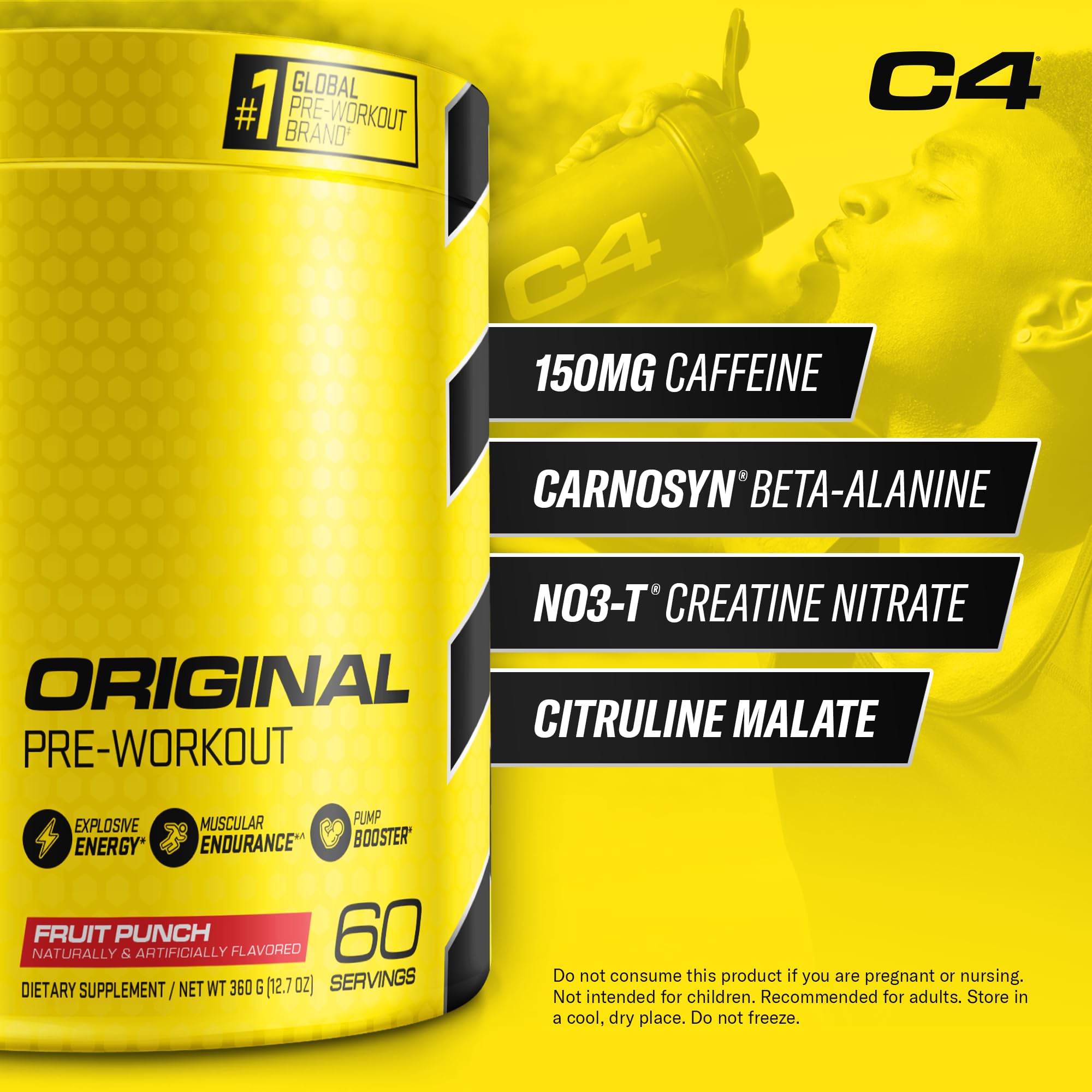 C4 Original Pre Workout Powder Fruit Punch - Vitamin C for Immune Support - Sugar Free Cellucor