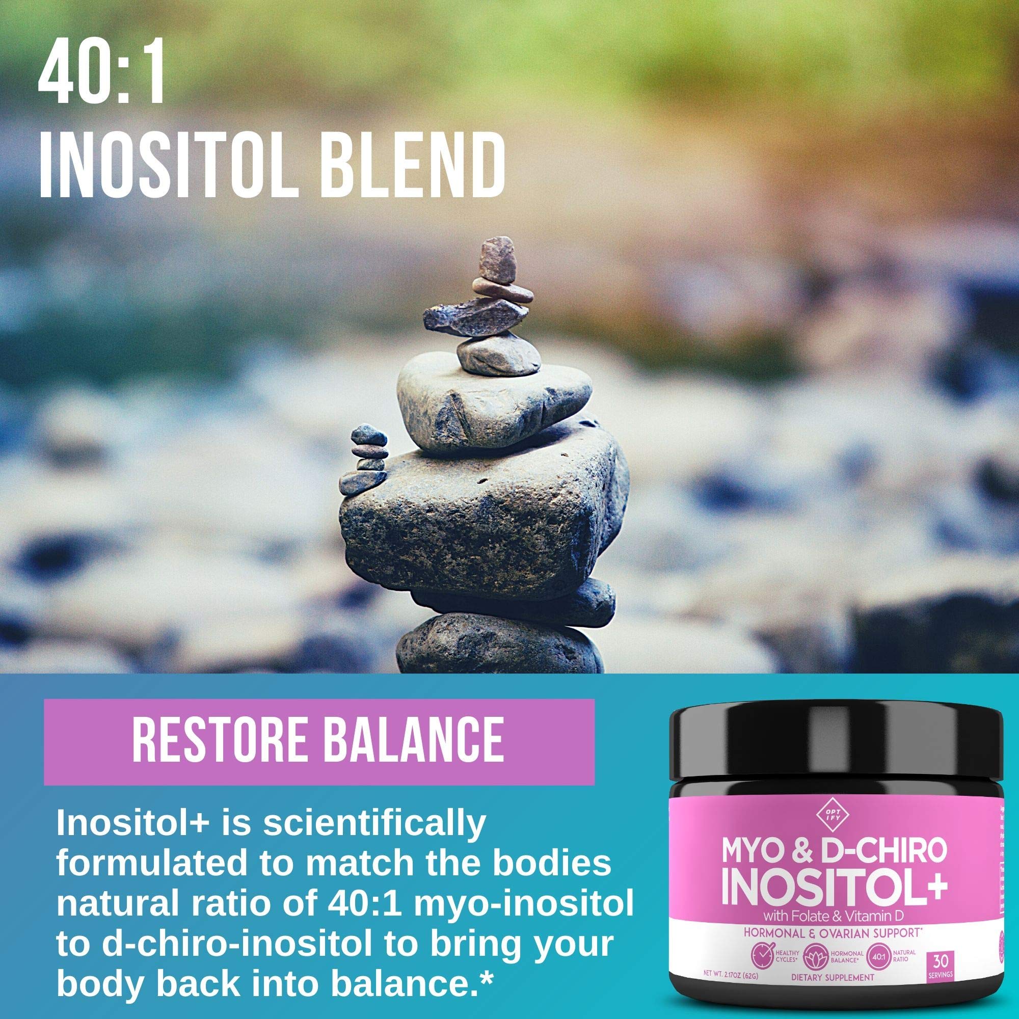 Premium Inositol Supplement - Myo-Inositol and D-Chiro Inositol Powder Plus Folate Optify