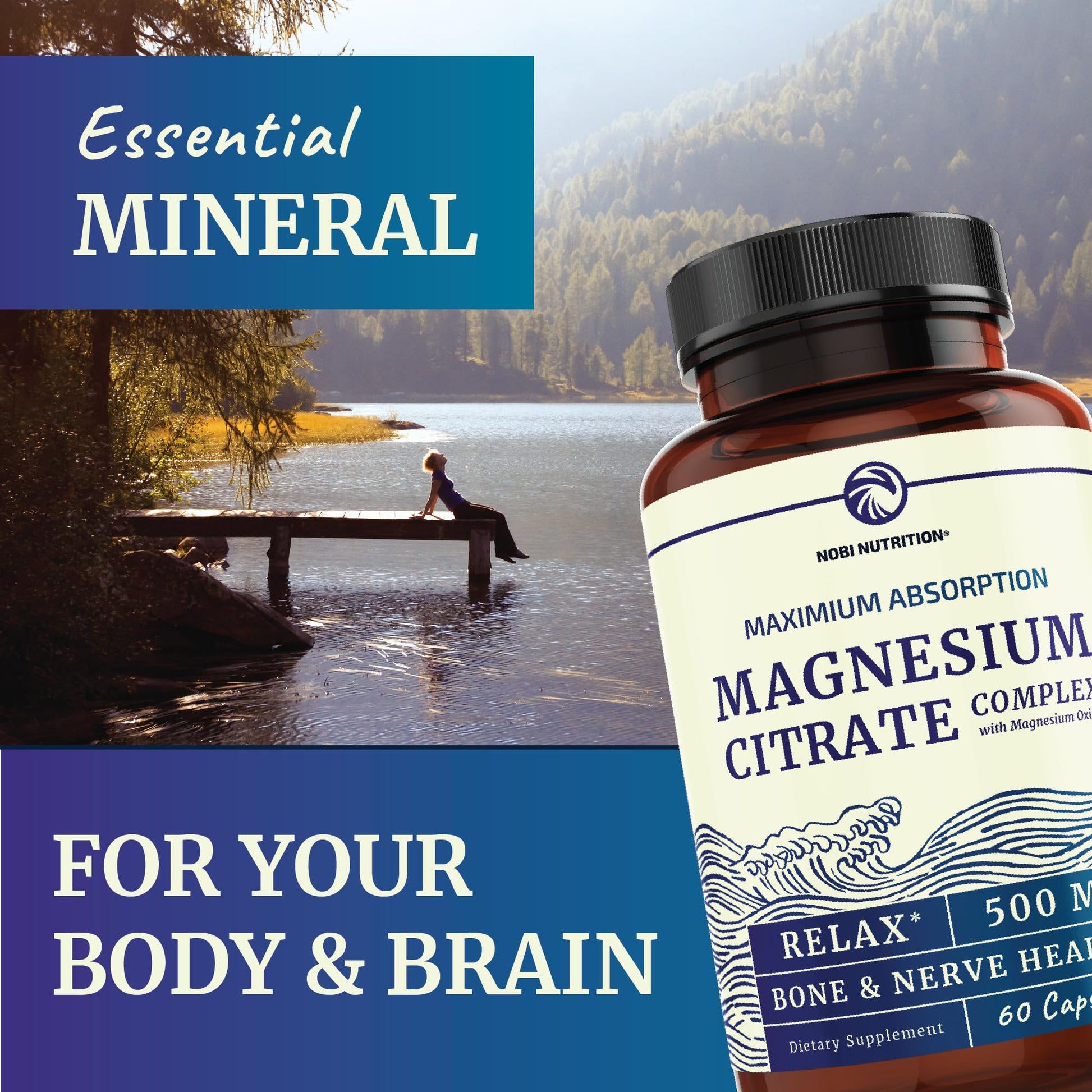 Magnesium Citrate Complex 500 MG for Calm, Relaxation, Constipation & Digestion Nobi Nutrition
