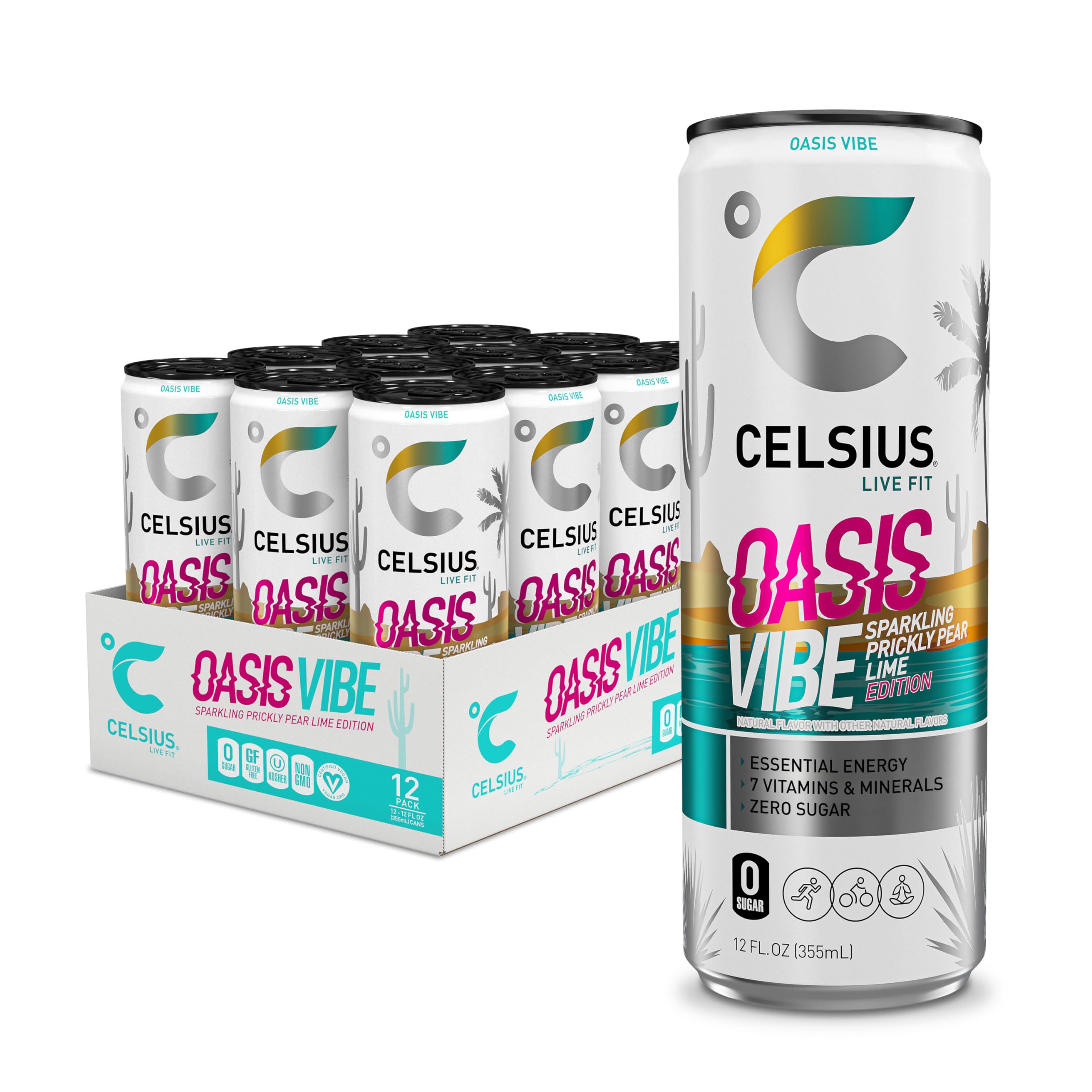 CELSIUS Sparkling Oasis Vibe, Functional Essential Energy Drink, 12 Fl Oz (Pack of 12)