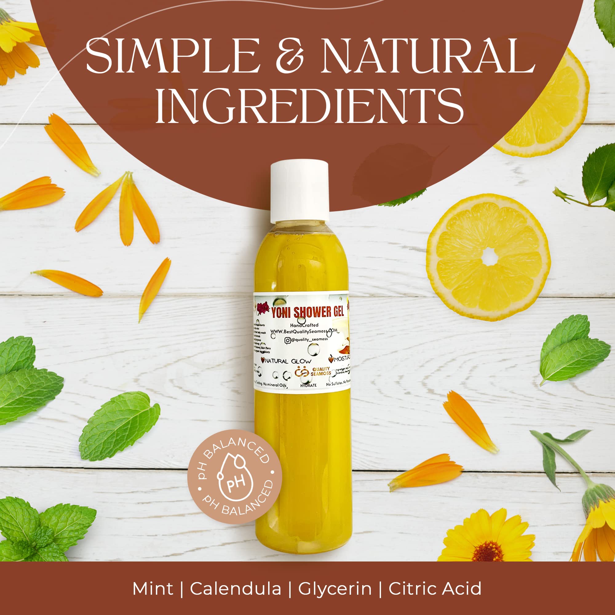 Ph Balance Feminine Wash - Vee Health & Yoni Wash Shower Gel- Use with Yoni Oil. Moisturizing Calendula Quality Seamoss and Yoni Oil