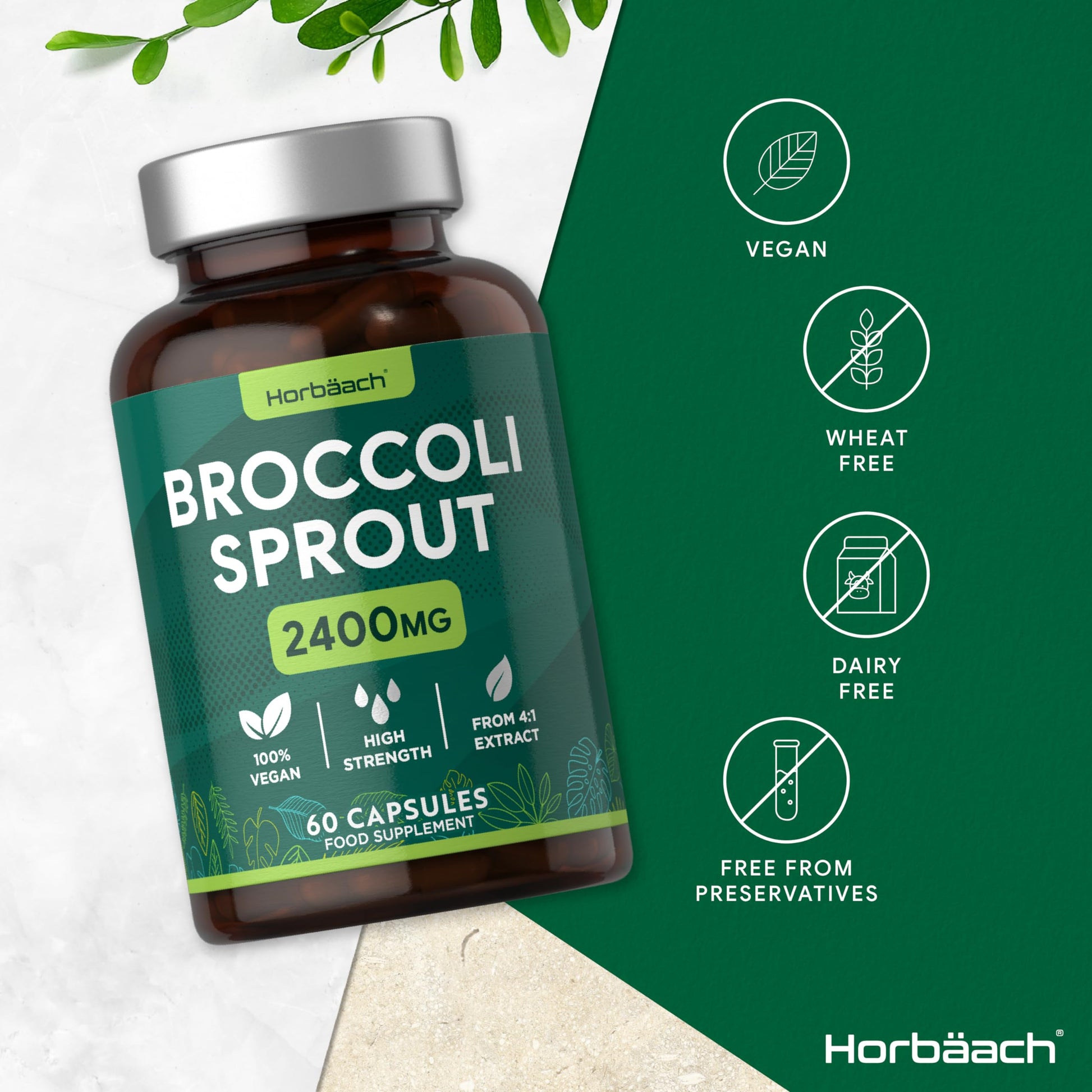 Broccoli Sprout Extract | Activated Sulforaphane Supplement | 2400mg Capsules | 60 Ct Horbäach