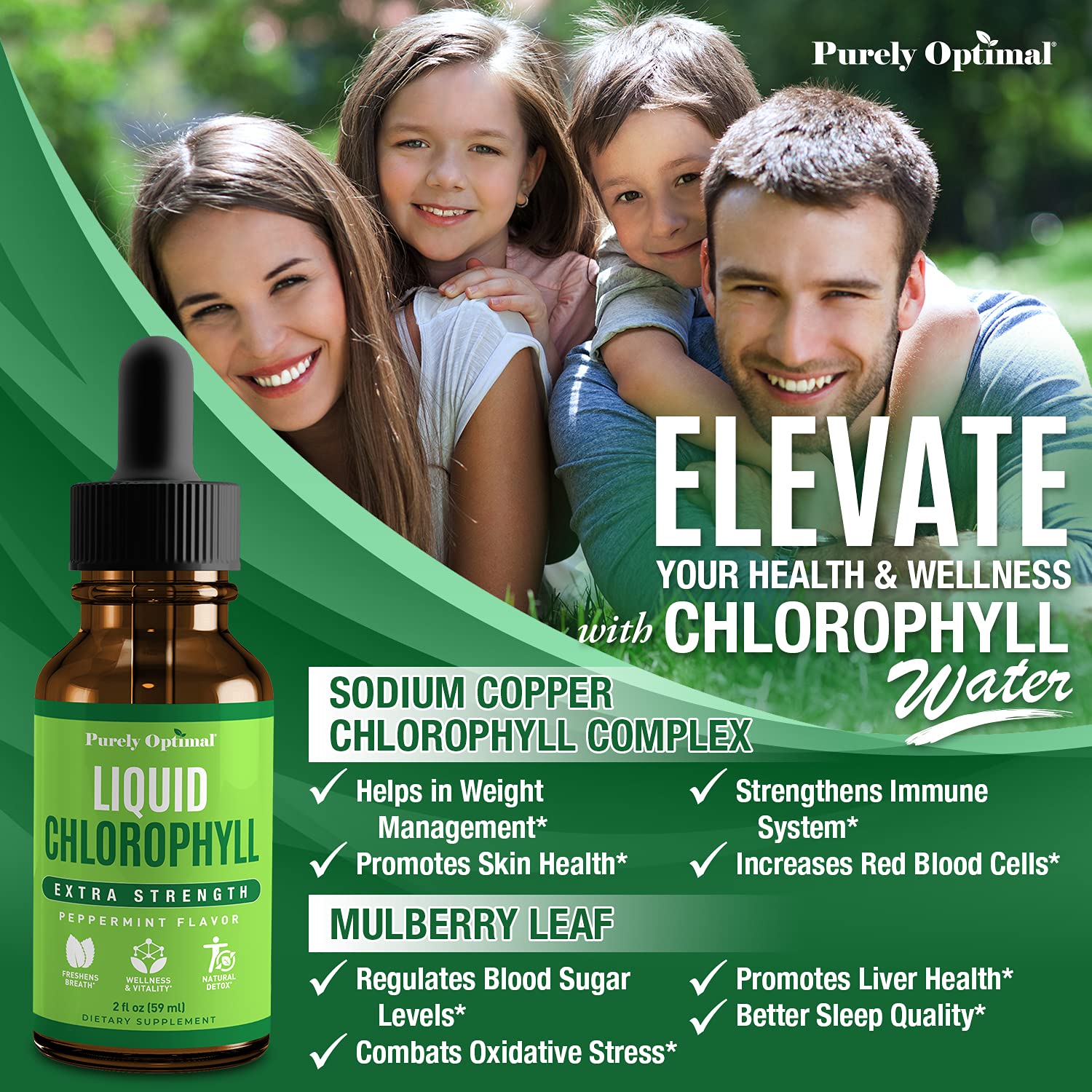 Premium Chlorophyll Liquid Drops - 100% Natural & Gluten Free Liquid Chlorophyll Purely Optimal