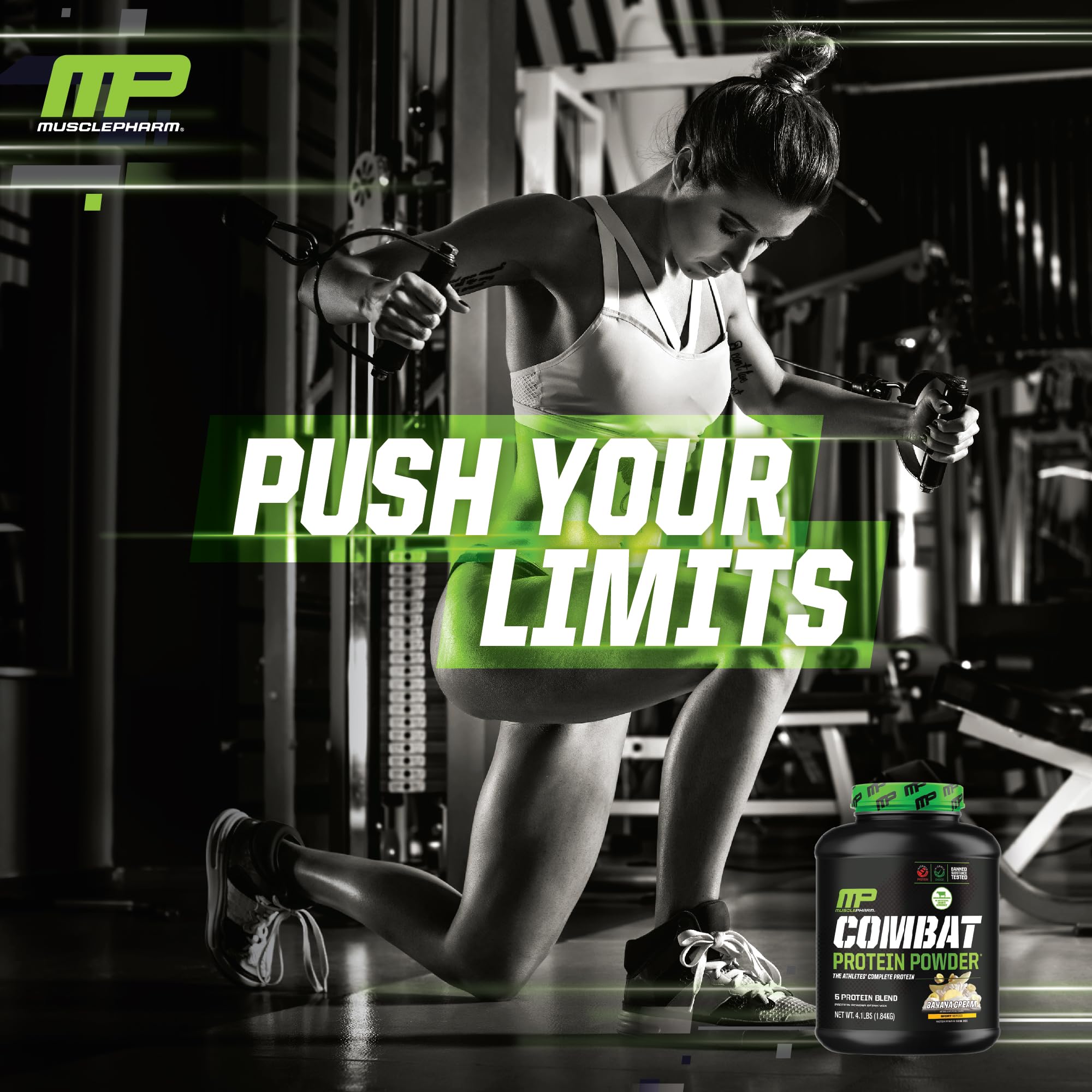 MusclePharm Combat Protein Powder, Banana Cream - 4 lb - Gluten Free - 52 Servings Muscle Pharm
