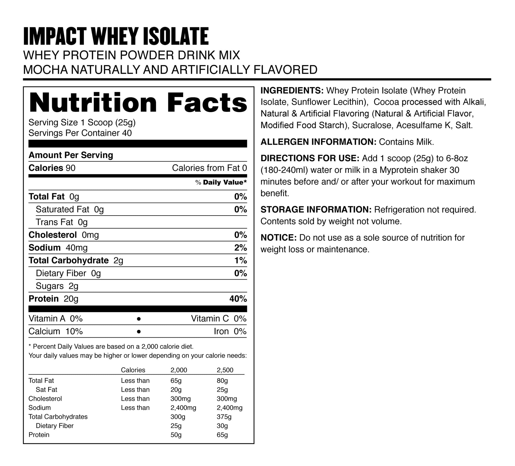 Myprotein Impact Whey Isolate - Mocha, 2.2 Lbs (40 Servings) Myprotein