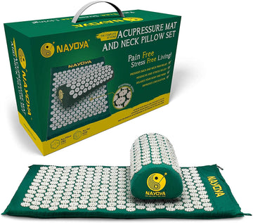 NAYOYA Neck and Back Pain Relief - Acupressure Mat and Neck Pillow Set - Relieves Stress and Sciatic Pain