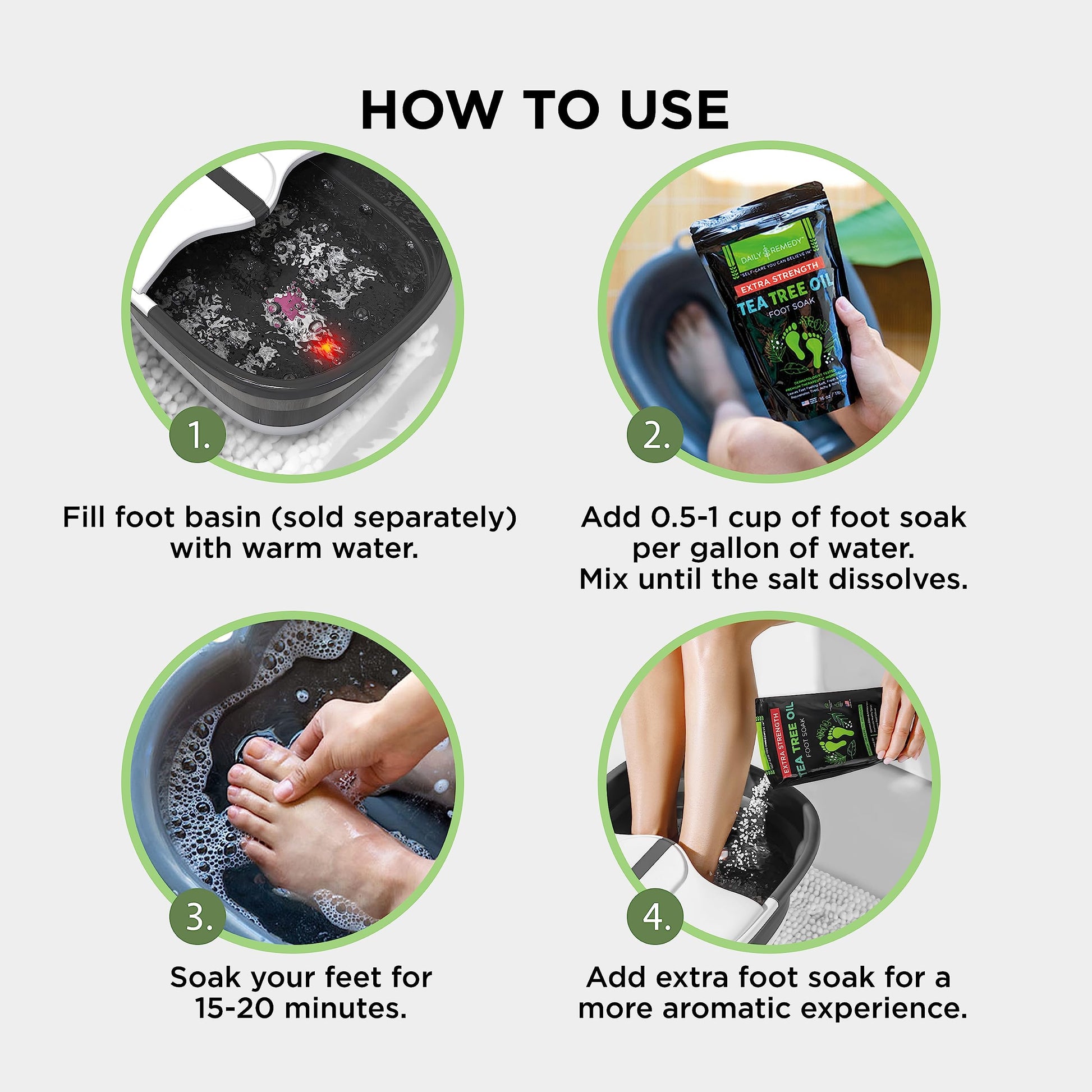 EXTRA STRENGTH Tea Tree Oil Foot Soak with Epsom Salt - Made in USA - for Toenails DAILY REMEDY