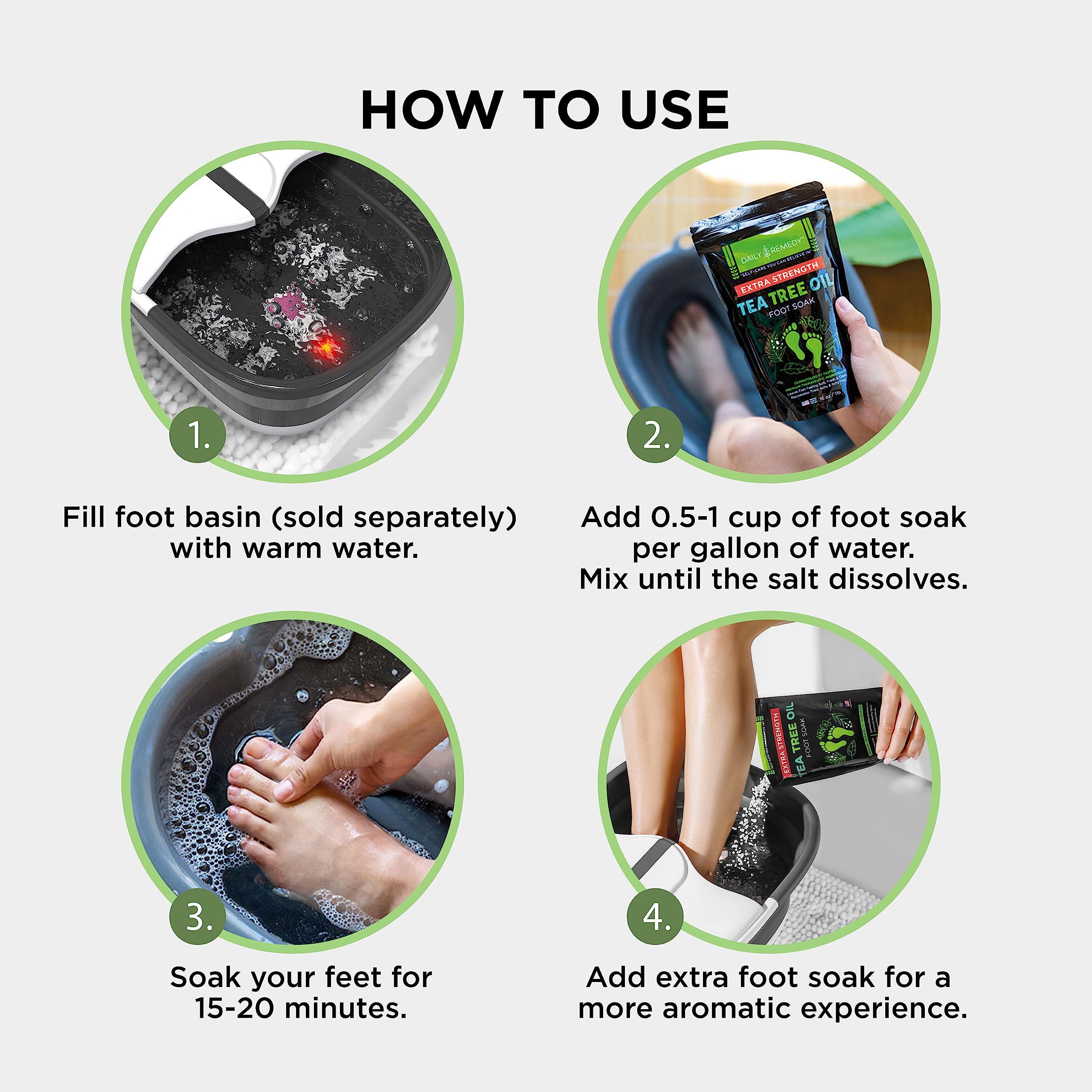 EXTRA STRENGTH Tea Tree Oil Foot Soak with Epsom Salt - Made in USA - for Toenails DAILY REMEDY