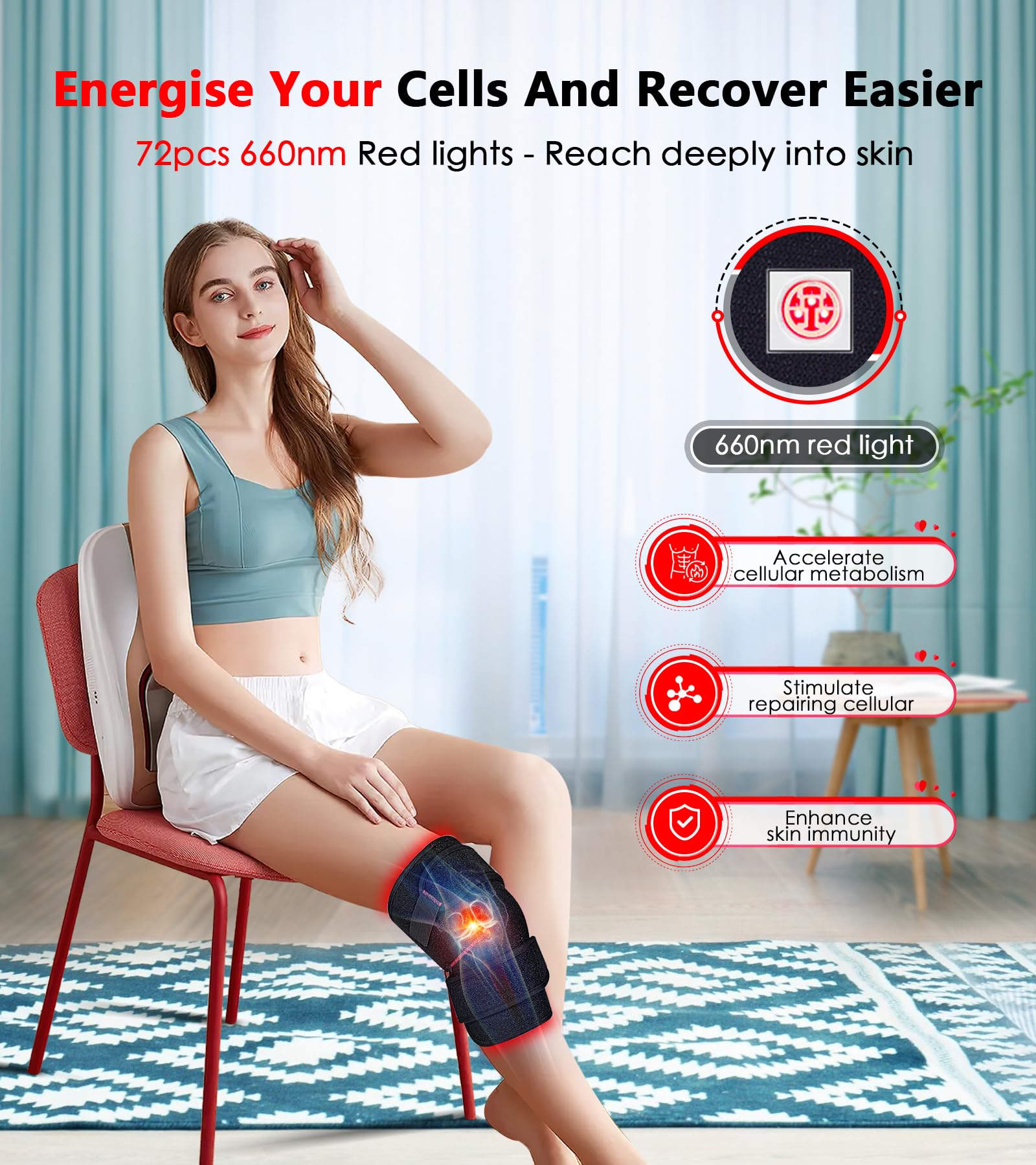 Red Light Therapy for Knee, Infrared Red Light Therapy Device Wrap Belt with 660nm Red Light RUISQM