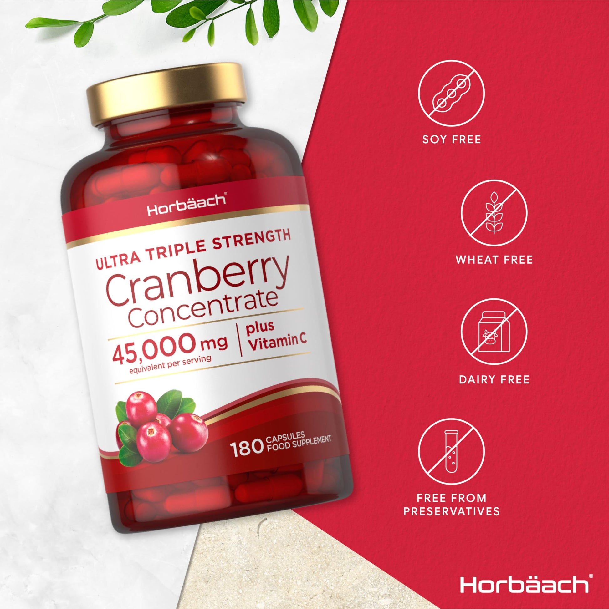 Cranberry Capsules 45,000 mg | High Strength Cranberry Extract with Vitamin C Horbäach