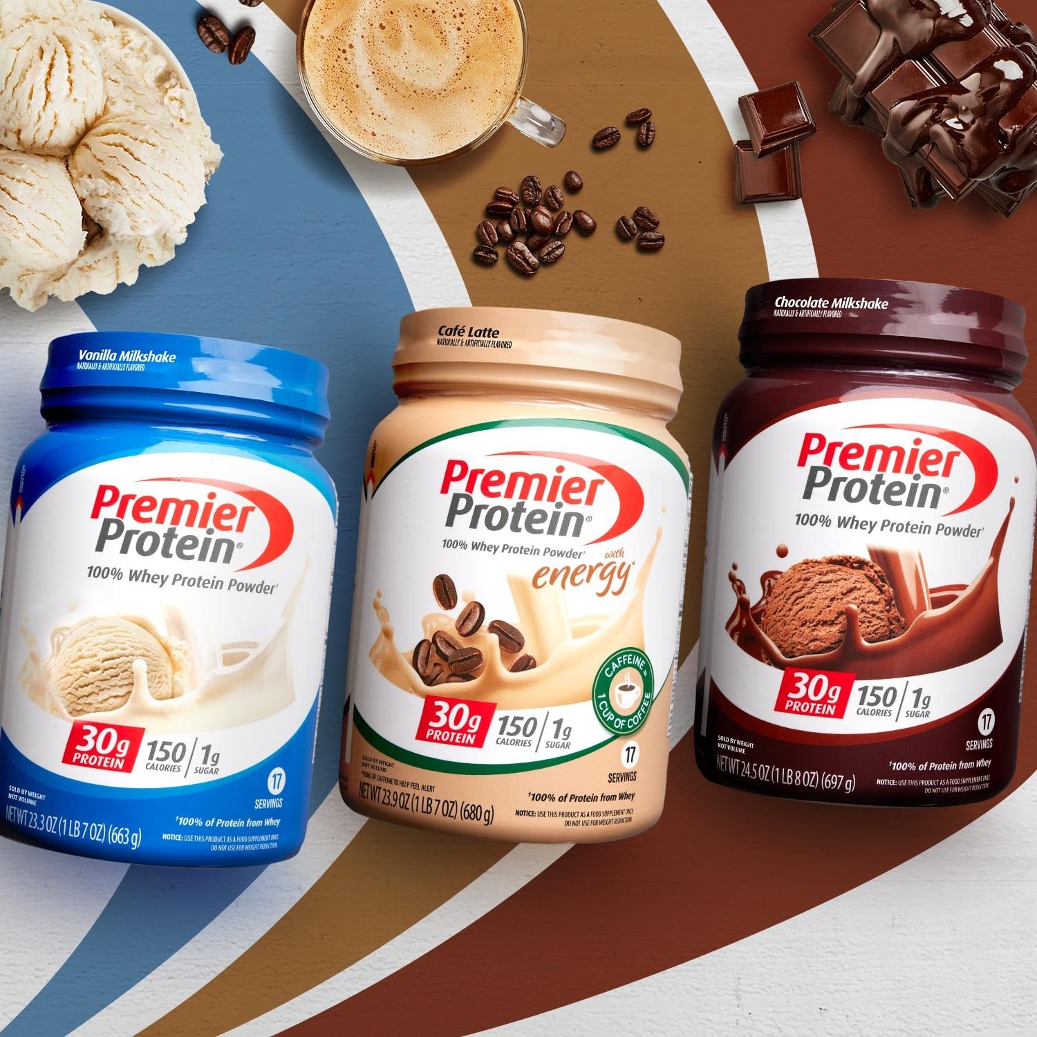 Premier Protein Powder, Cafe Latte , 30g Protein, 1g Sugar, 100% Whey Protein Premier Protein