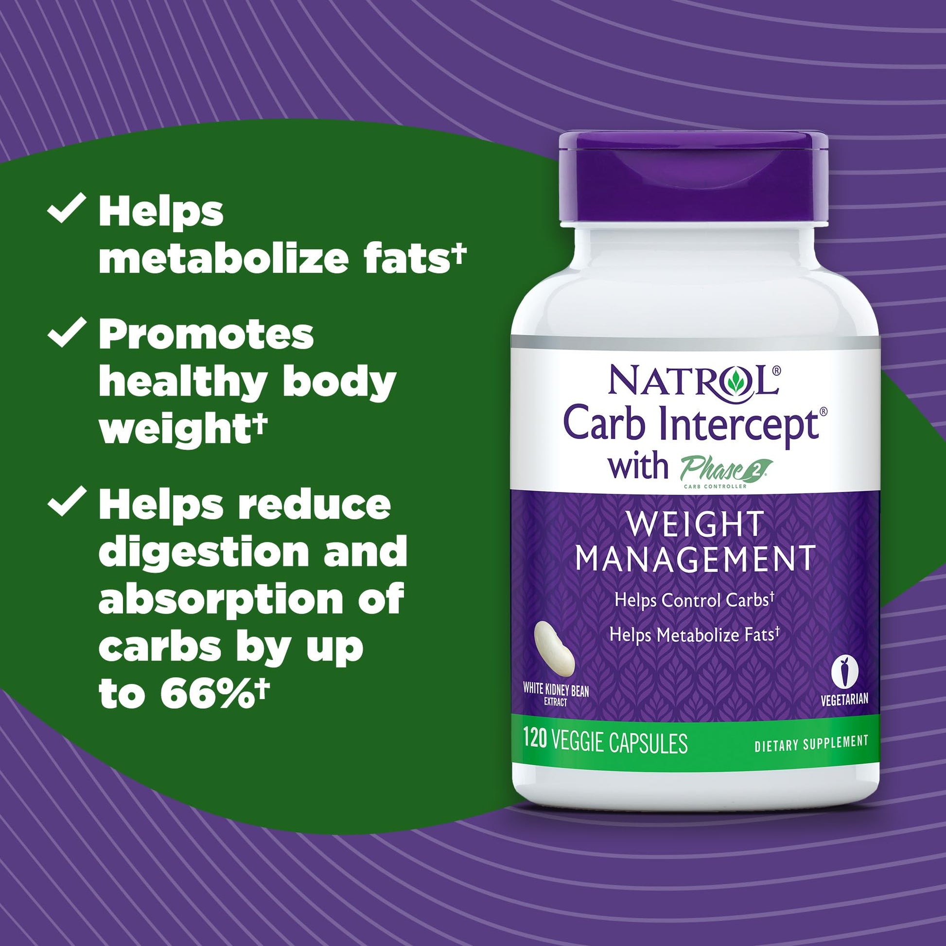 Natrol Carb Intercept Capsules with White Kidney Bean Extract - Controls Carbs, Metabolize Natrol
