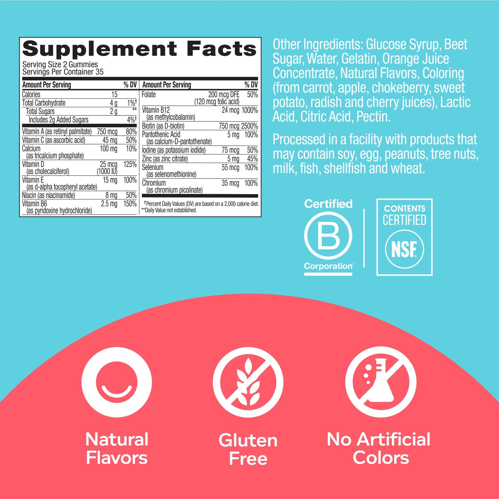 OLLY Teen Girl Multi Gummy, Healthy Skin and Immune Support, 15 Essential Vitamins OLLY