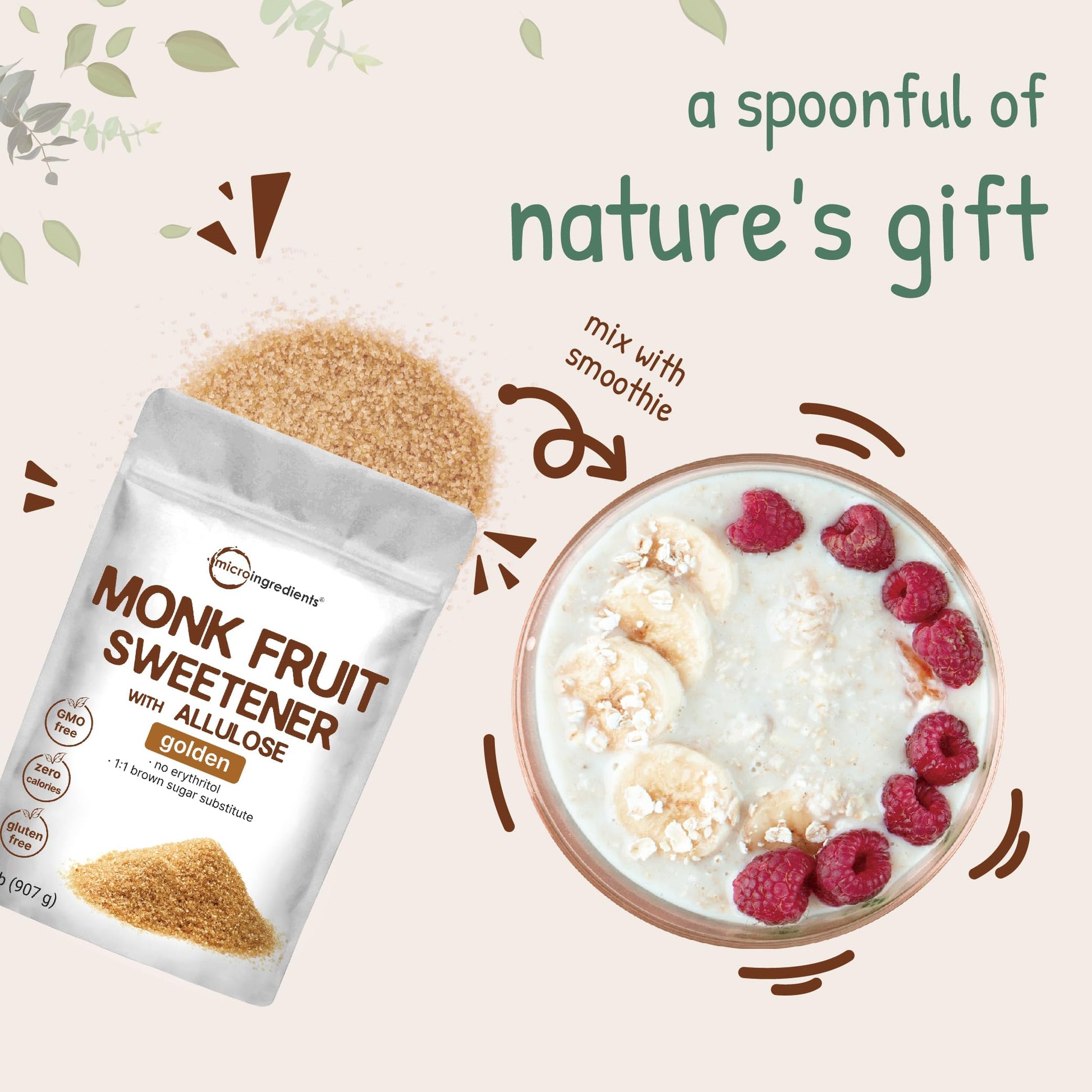 Golden Monk Fruit Sweetener with Allulose, 2 lbs | No Erythritol, No Aftertaste Micro Ingredients