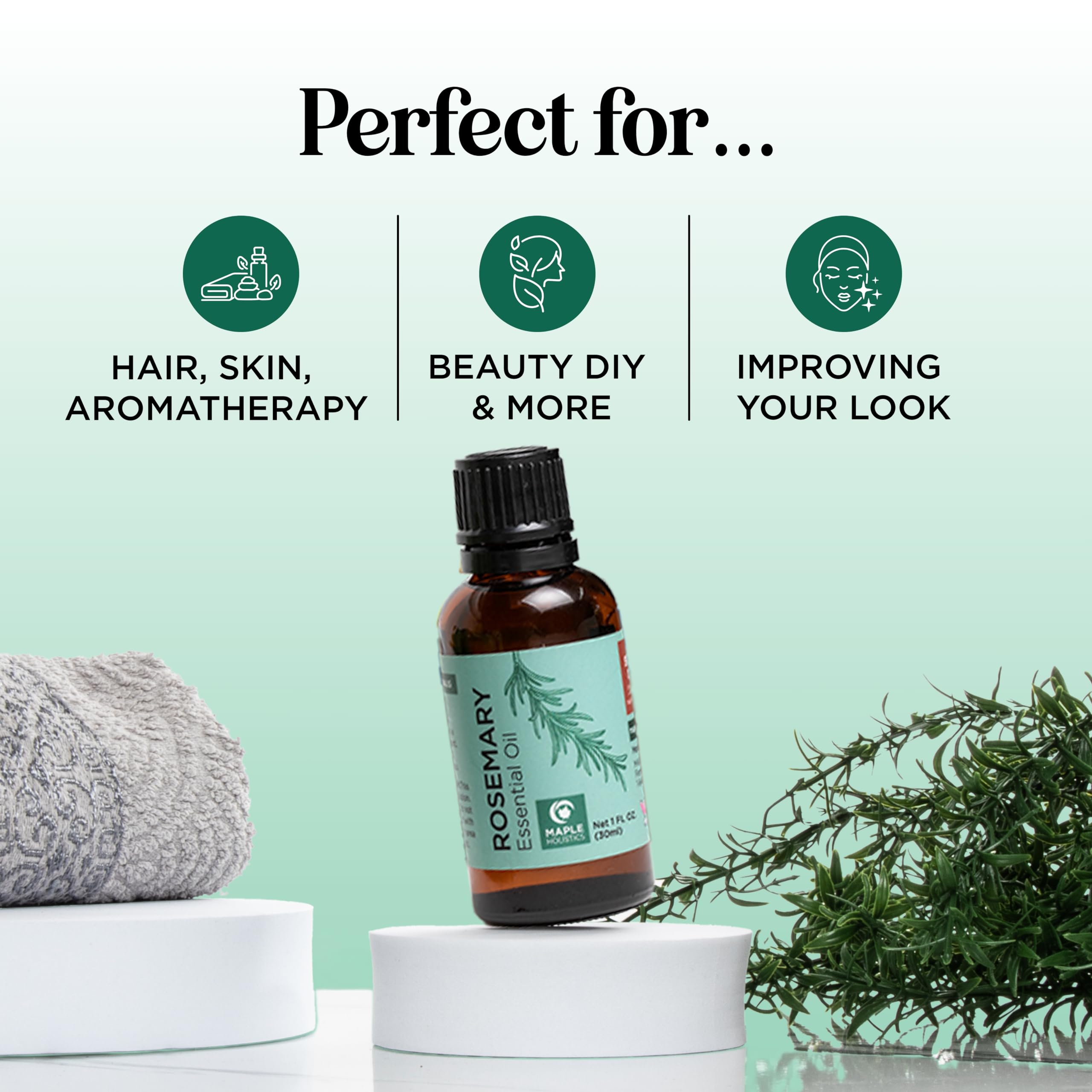 Pure Rosemary Essential Oil for Aromatherapy - Pure Rosemary Oil for Hair Skin and Nails Maple Holistics