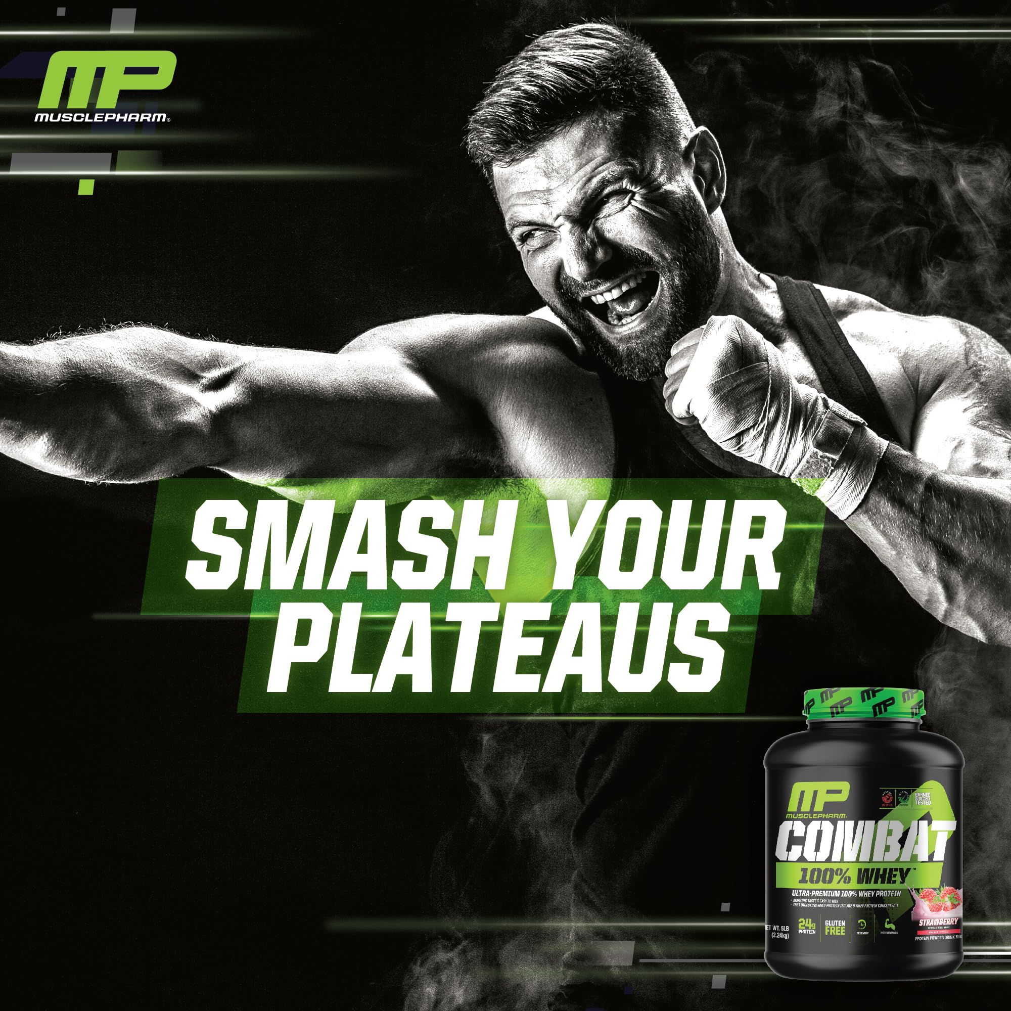MusclePharm Combat 100% Whey Protein Powder, Strawberry Cream Flavor Muscle Pharm