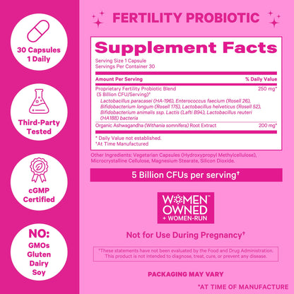 Pink Stork Fertility Support Probiotics for Women with Ashwagandha for Vaginal Health, Conception