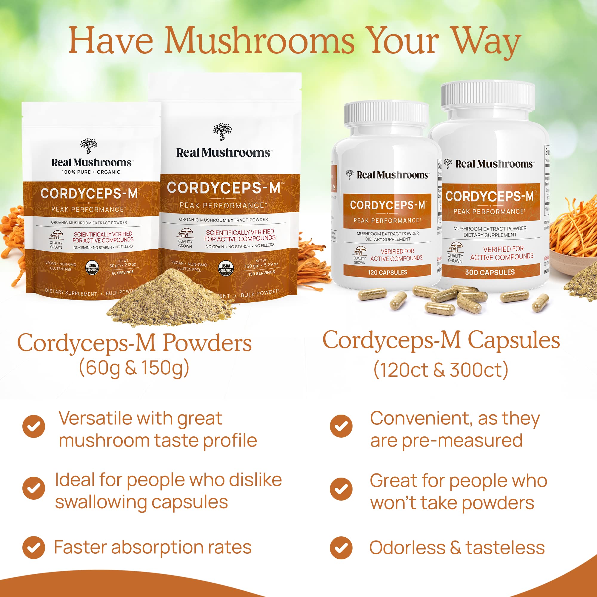 Real Mushrooms Cordyceps Capsules - Performance Mushroom Extract Supplement Real Mushrooms