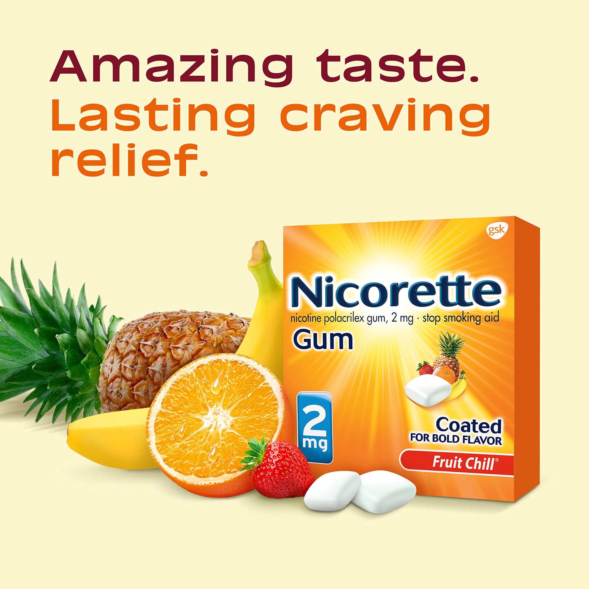Nicorette 2 mg Nicotine Gum to Help Stop Smoking - Fruit Chill Flavored Nicorette