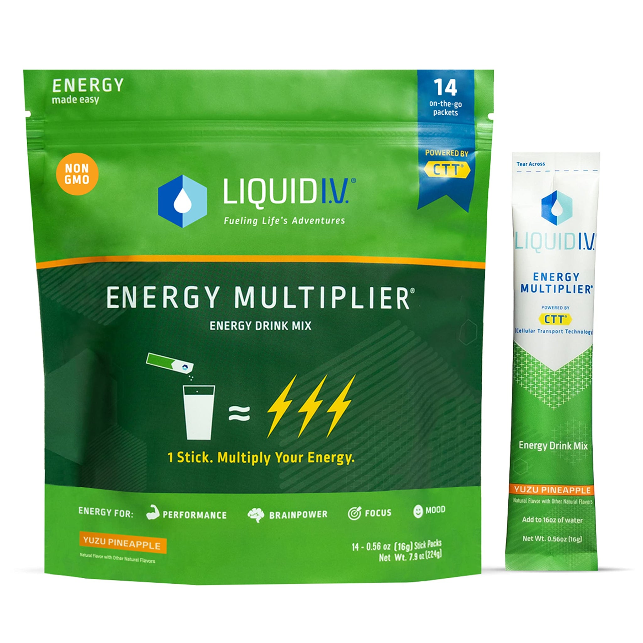 Liquid I.V. Hydration + Energy Multiplier - Yuzu Pineapple - Hydration Powder Packets 