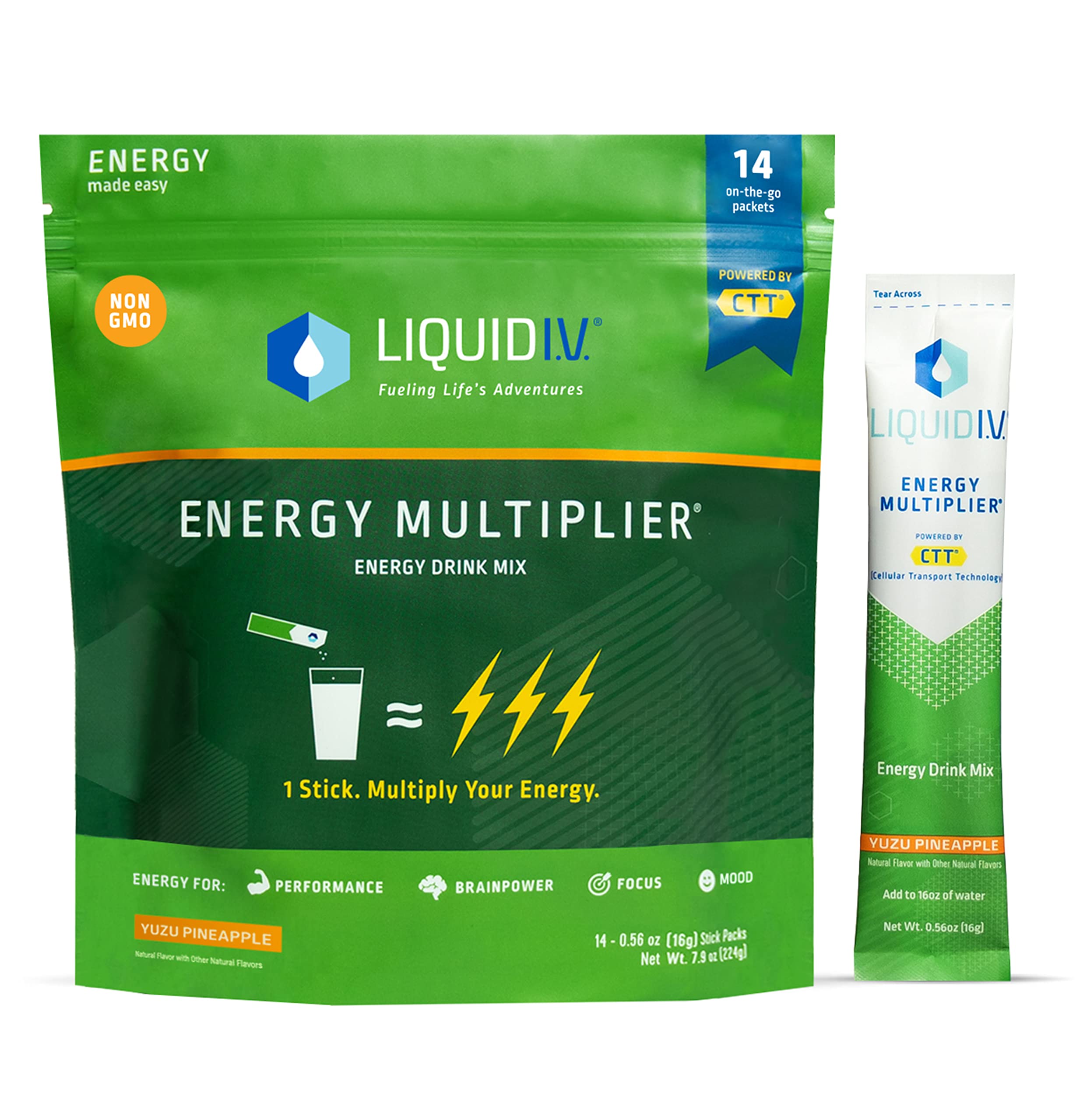 Liquid I.V. Hydration + Energy Multiplier - Yuzu Pineapple - Hydration Powder Packets 