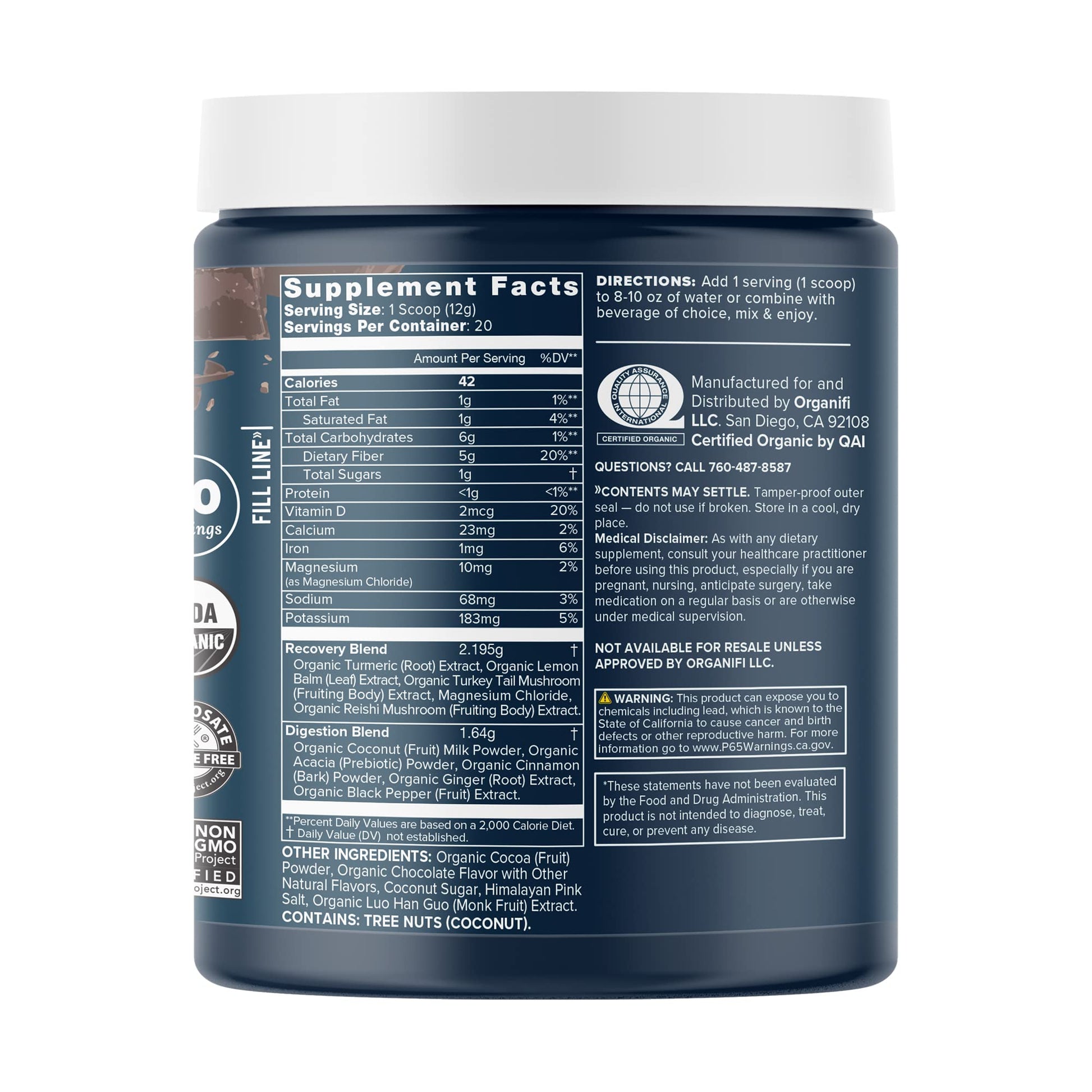 Organifi - Gold Chocolate - Superfood Supplement Powder - 20 Day Supply - Supports Rest Organifi