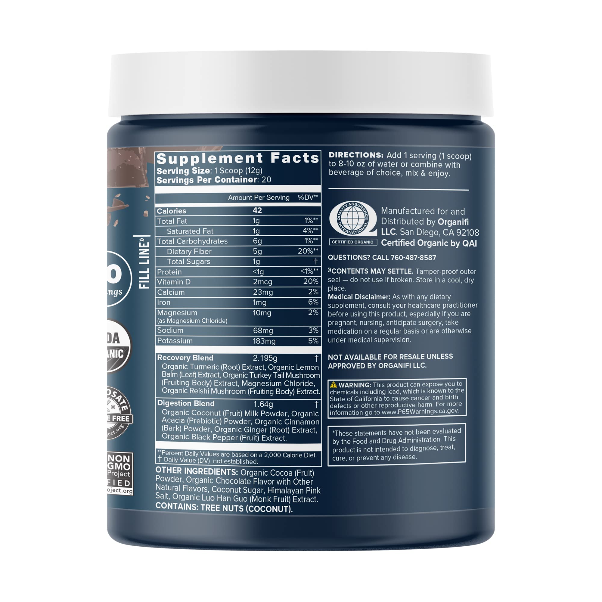 Organifi - Gold Chocolate - Superfood Supplement Powder - 20 Day Supply - Supports Rest Organifi