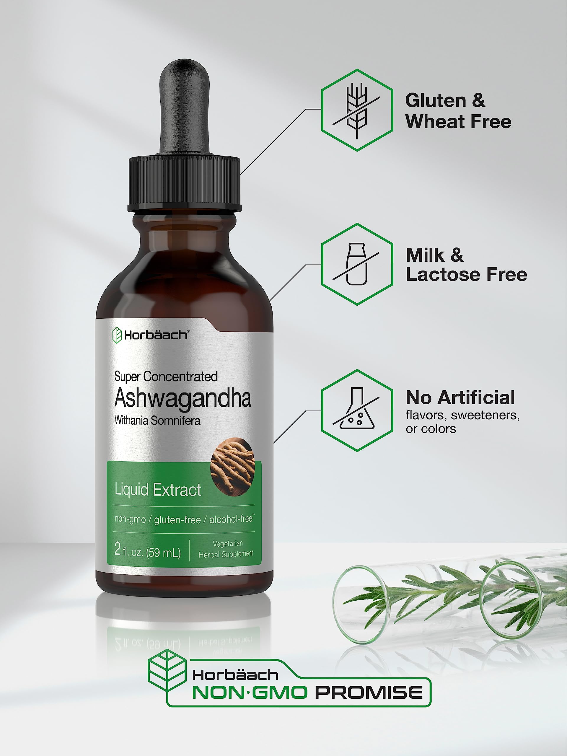 Ashwagandha Root Liquid Extract | 2 fl oz | Alcohol Free Tincture | Vegetarian, Non-GMO, Gluten Free Supplement | by Horbaach Horbäach