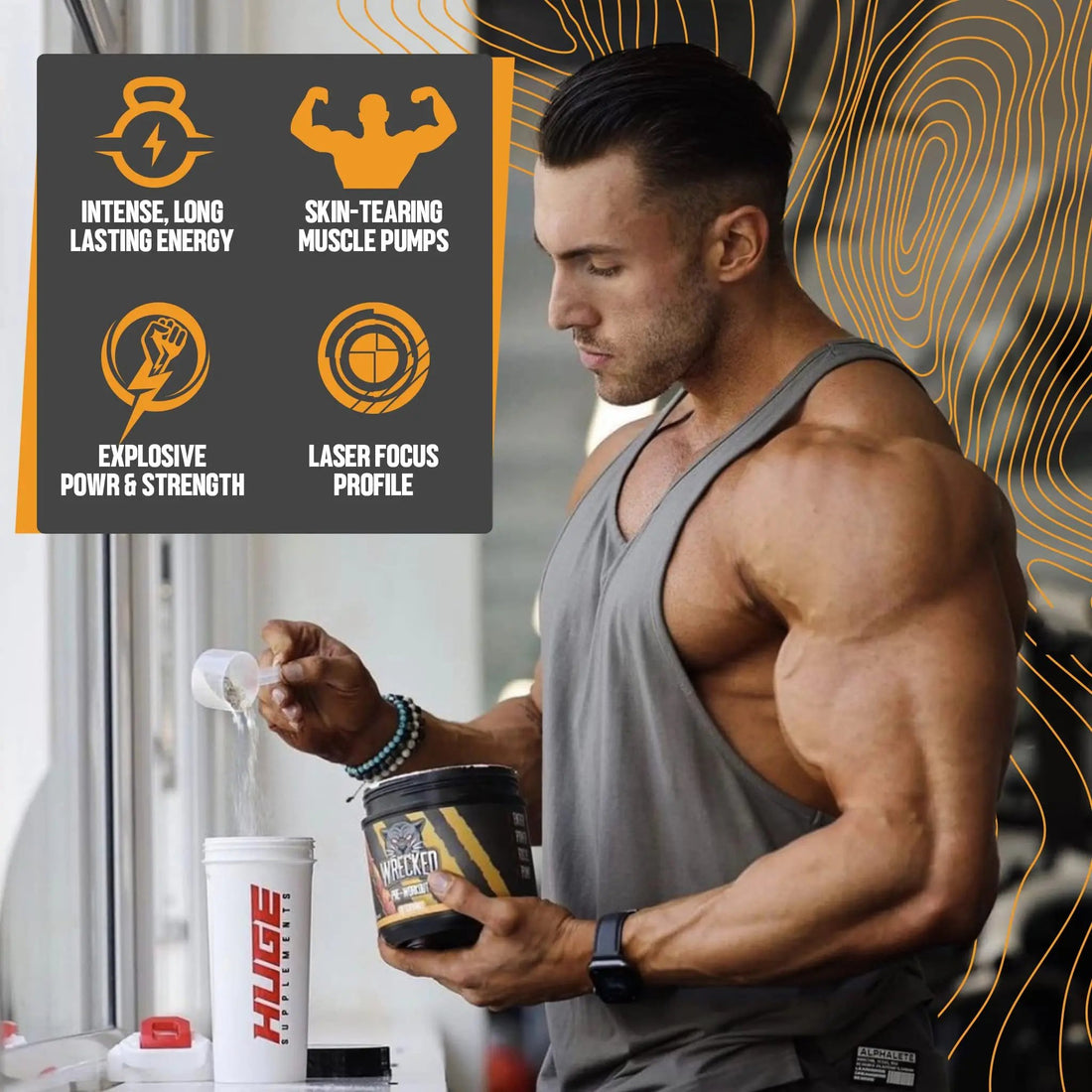 Huge Supplements Wrecked Pre-Workout Powder, 30G+ Ingredients Per Serving to Boost