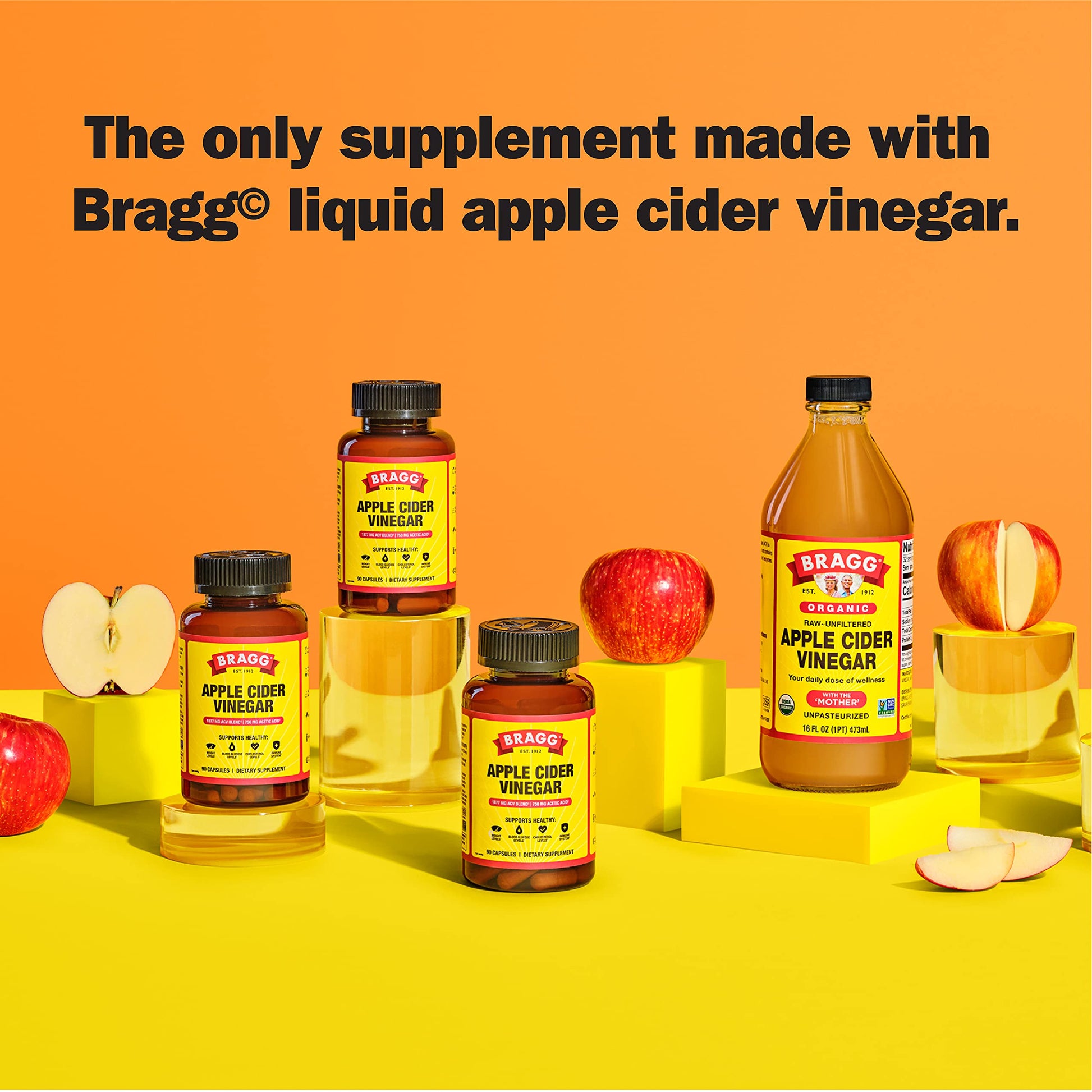 Bragg Apple Cider Vinegar Capsules - Vitamin D3 & Zinc - 750mg of Acetic Acid – Immune Bragg