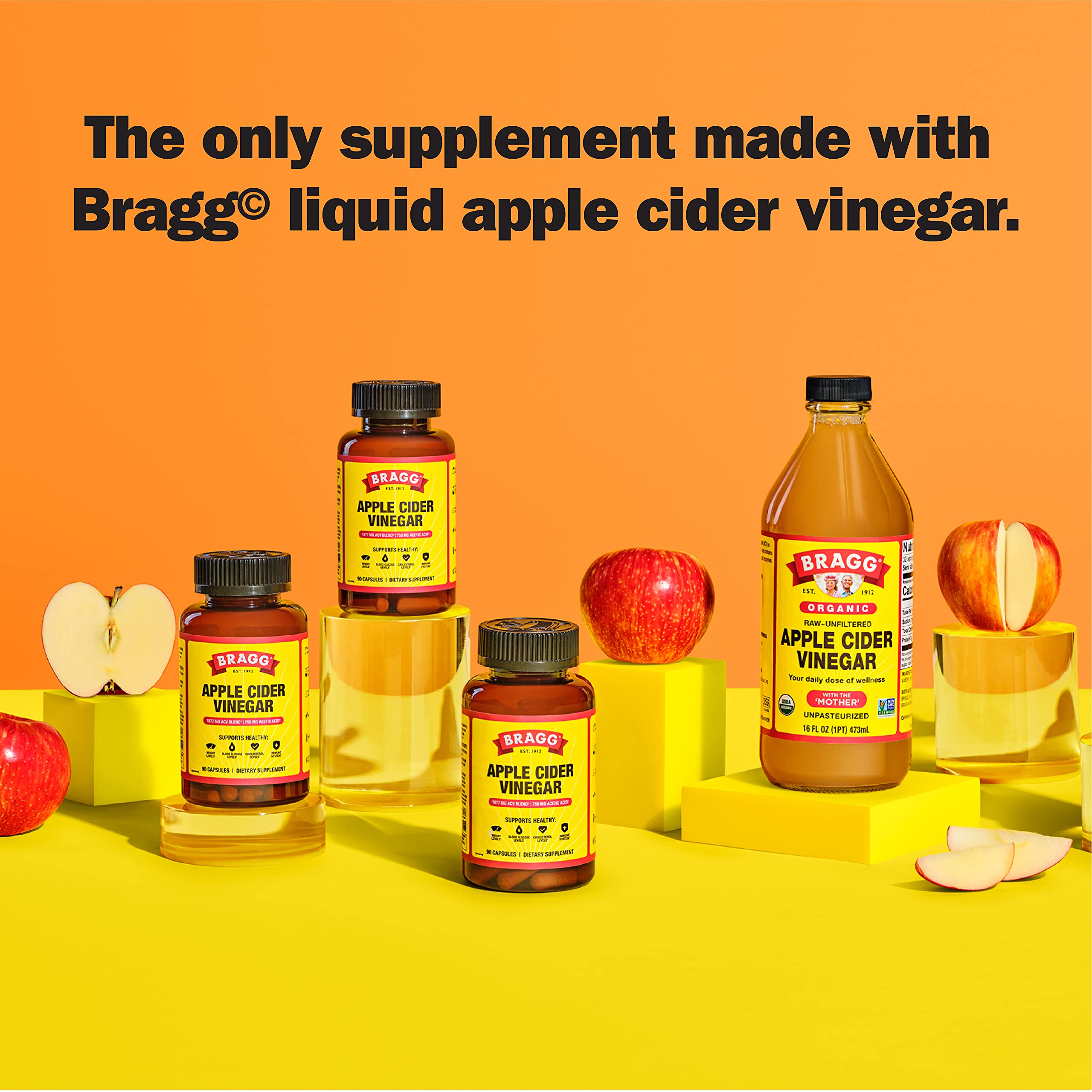 Bragg Apple Cider Vinegar Capsules - Vitamin D3 & Zinc - 750mg of Acetic Acid – Immune Bragg