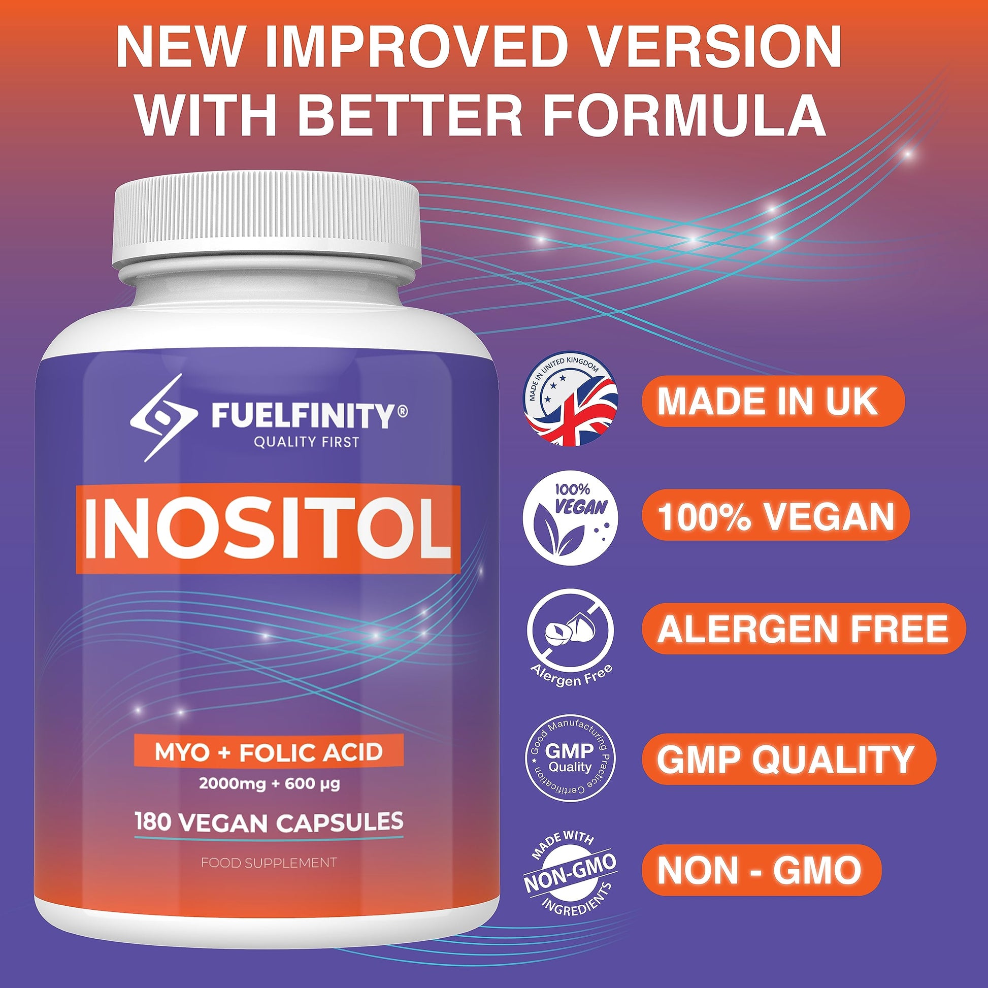 Myo-Inositol & Folic Acid | 2000mg Inositol | 180 Capsules | PCOS and Fertility Supplement FuelFinity