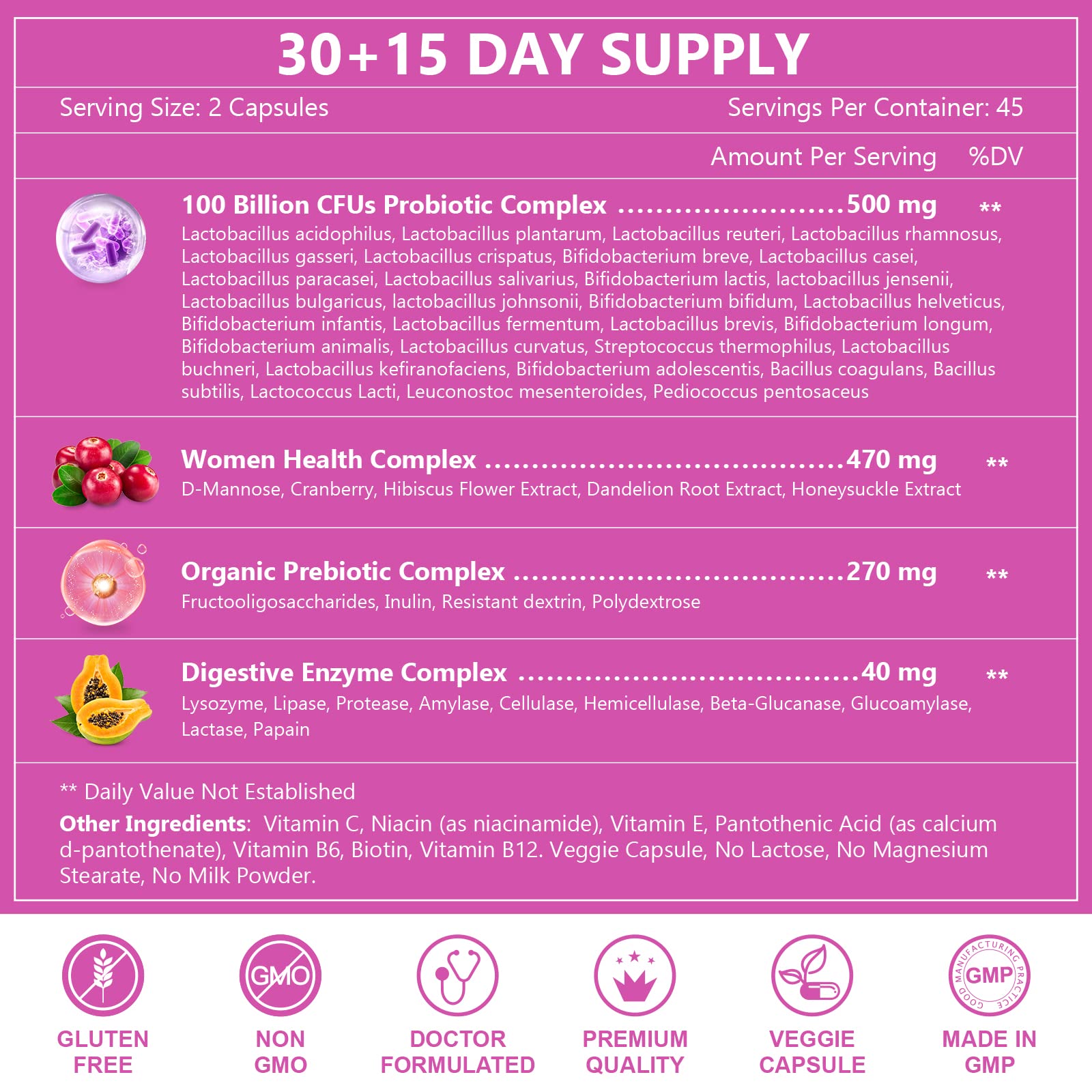 Probiotics for Women Digestive Health, 100 Billion CFUs Probiotic with Digestive Enzymes NATURE TARGET