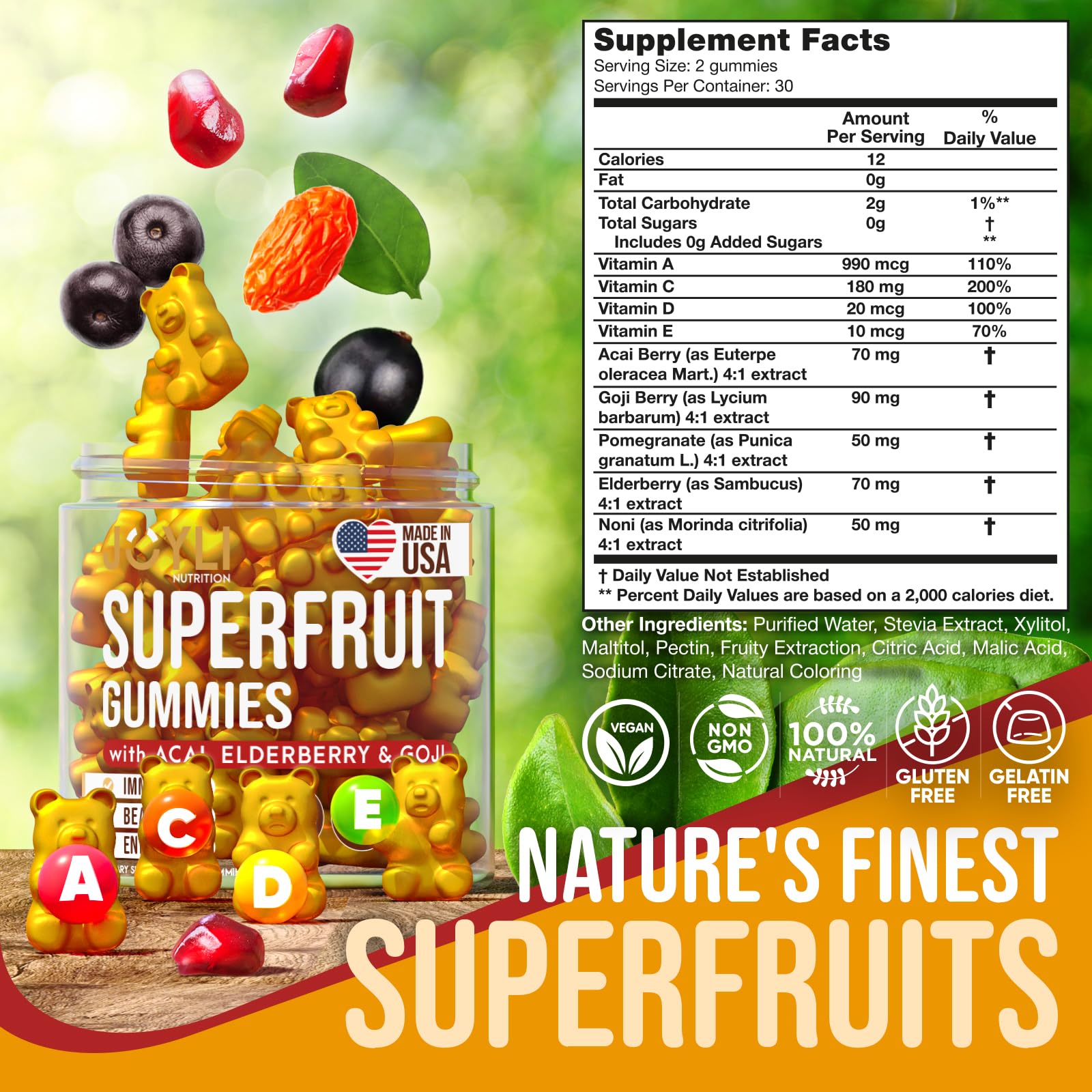 Joyli Superfruit Gummies - Sugar-Free Fruit Multivitamin Gummies for Adults - Natural JOYLI Nutrition