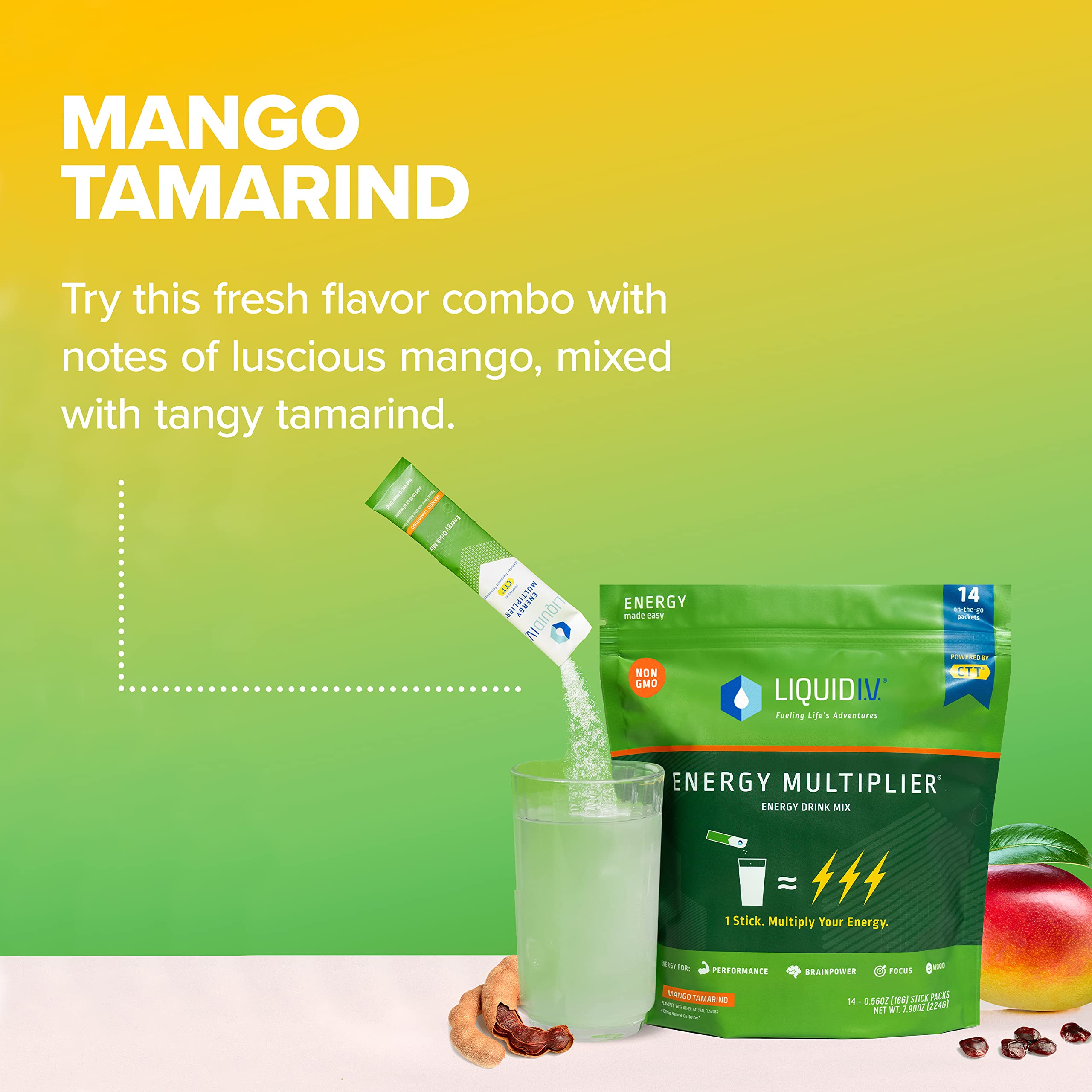 Liquid I.V. Hydration + Energy Multiplier - Mango Tamarind - Hydration Powder Liquid I.V.