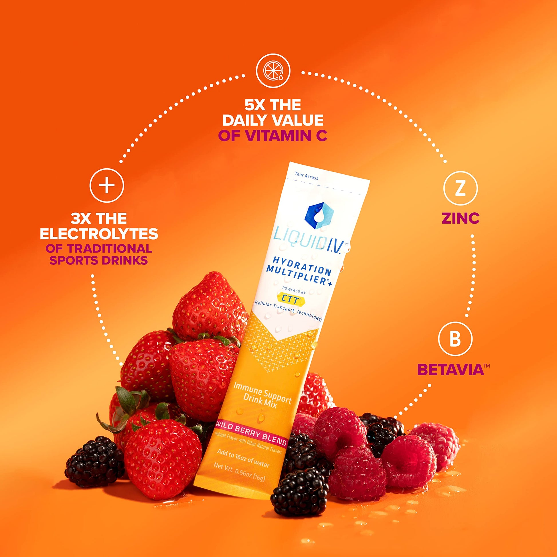 Liquid I.V. Hydration Multiplier + Immune Support -Wild Berry Blend - Hydration Powder Liquid I.V.