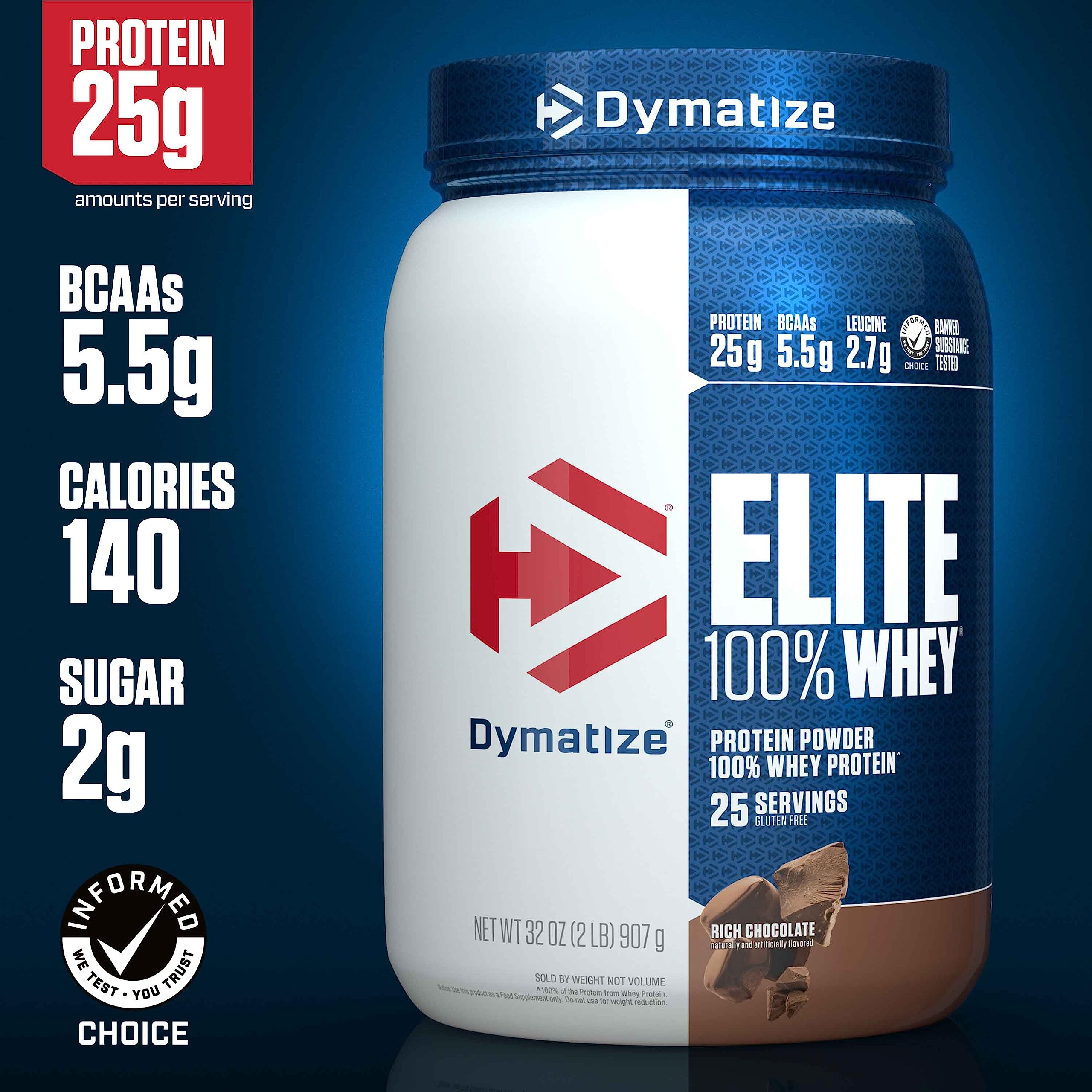 Dymatize Elite 100% Whey Protein Powder, 25g Protein, 5.5g BCAAs & 2.7g L-Leucine Dymatize